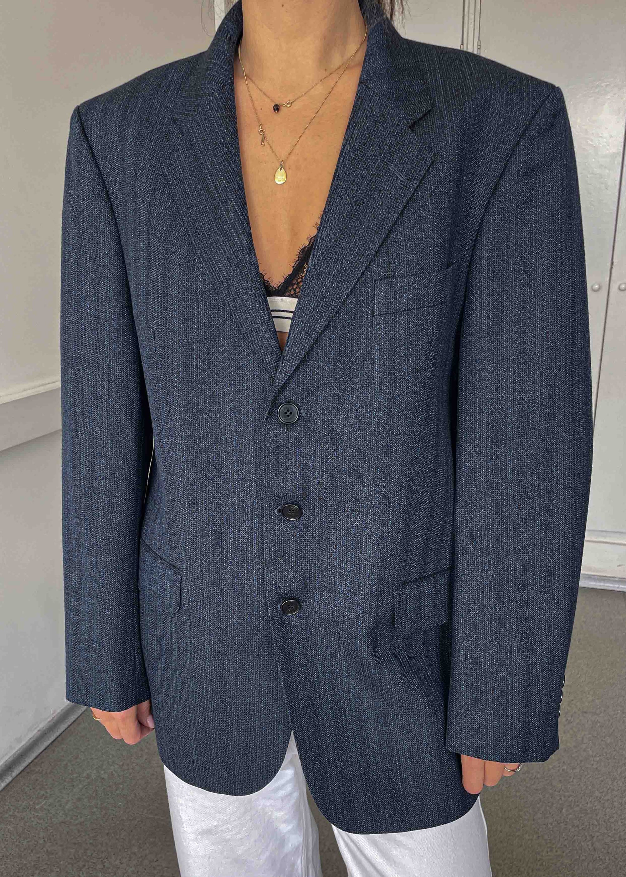 Vintage Blue Patterned Oversized Blazer