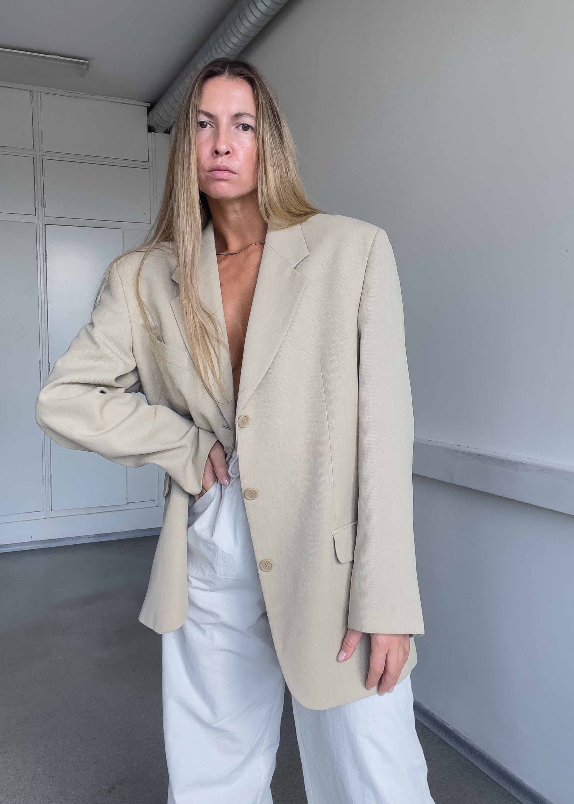 Vintage Beige Oversized Blazer