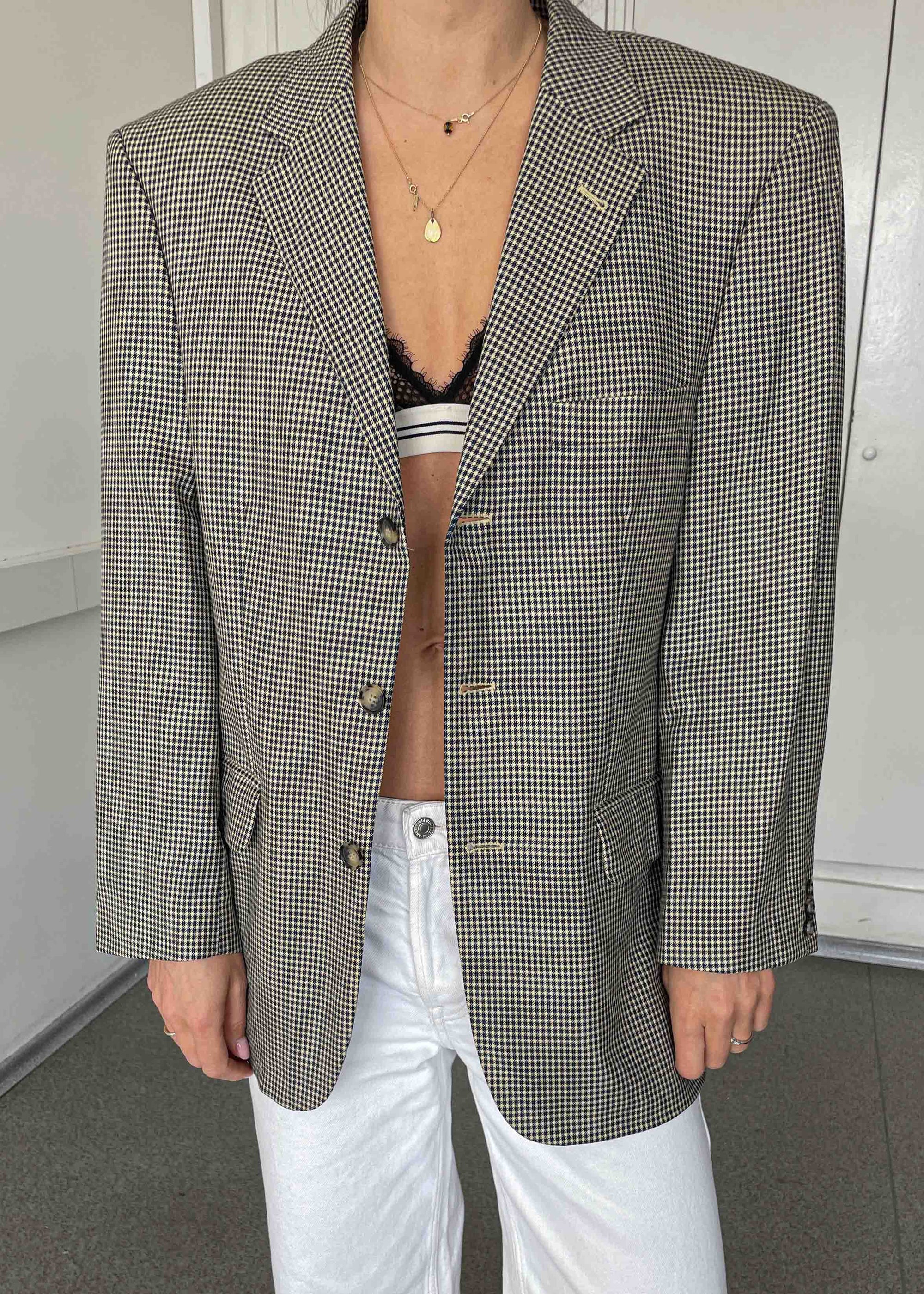 Vintage Multicoloured Checked Oversized Blazer