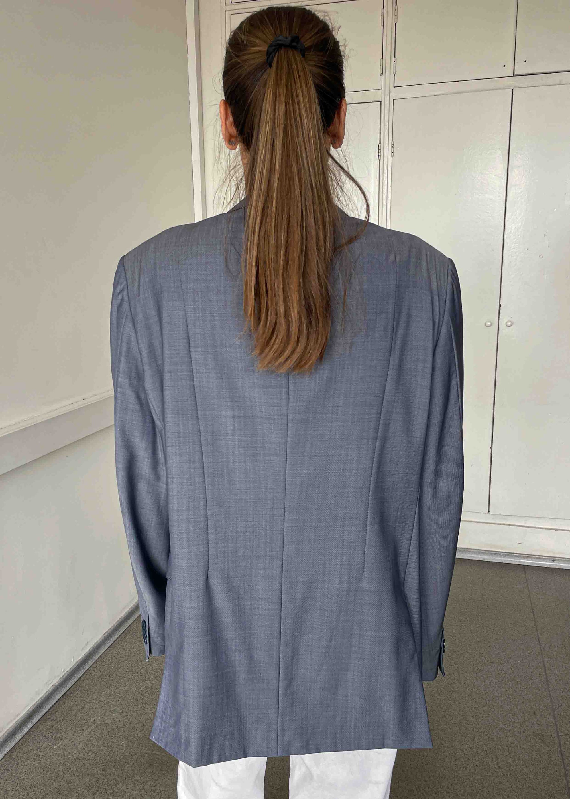 Vintage Blue Shiny Finish Oversized Blazer