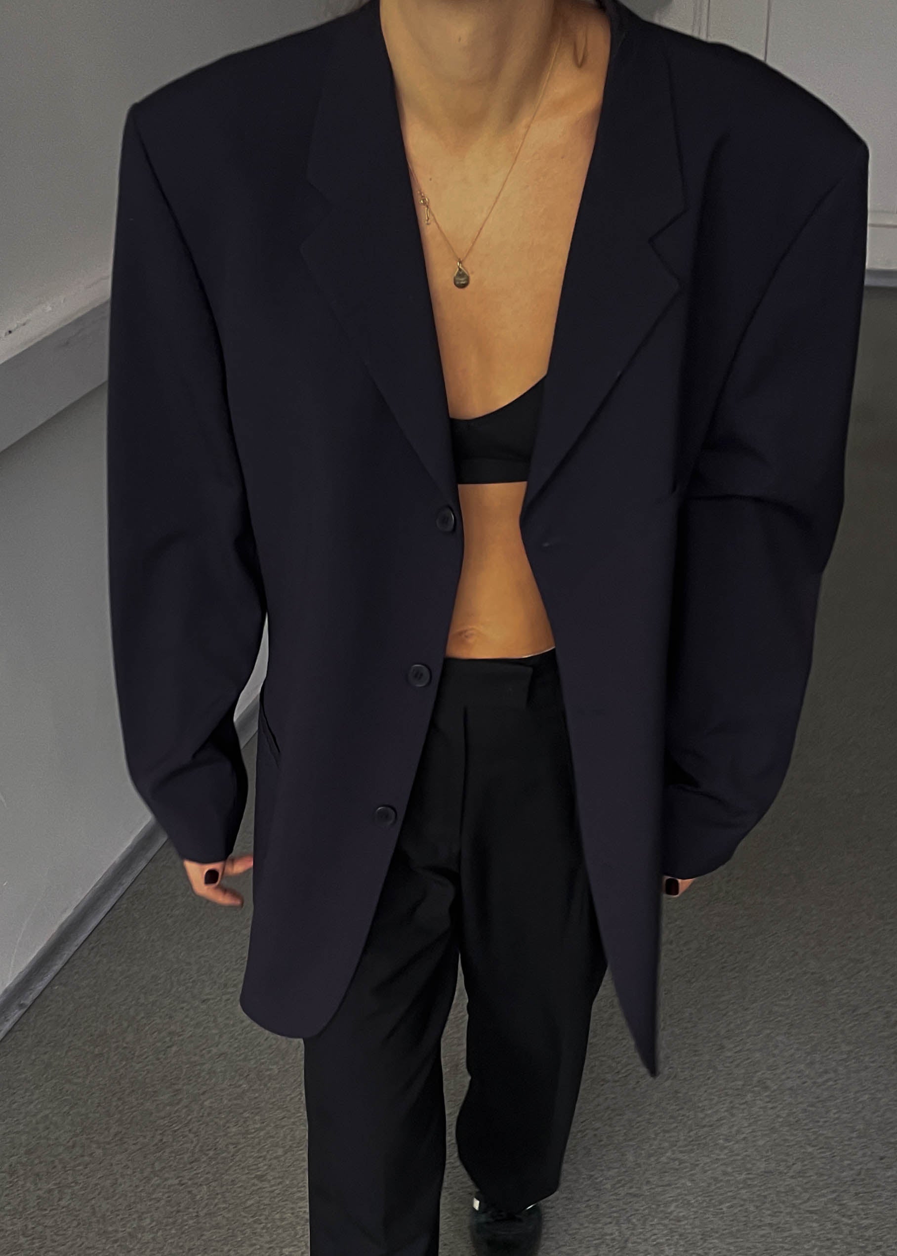 Vintage Navy Blue Oversized Blazer