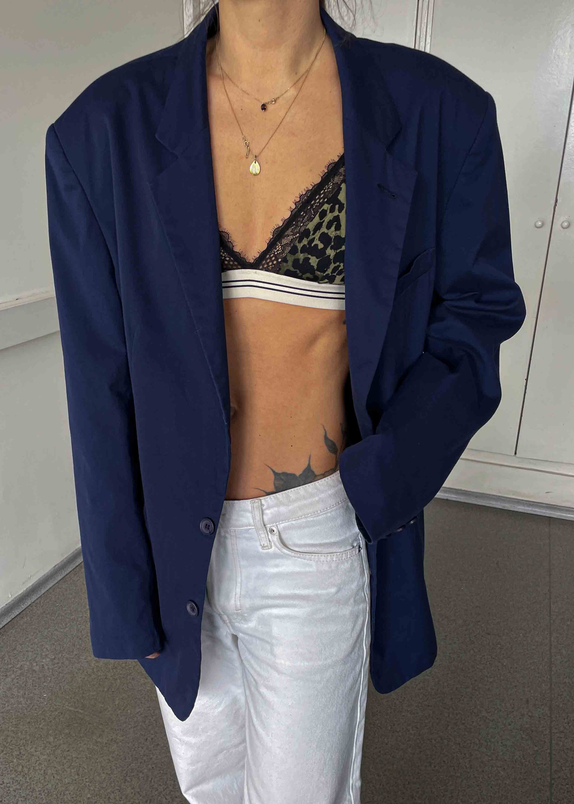 Vintage Blue Oversized Cotton Feel Blazer