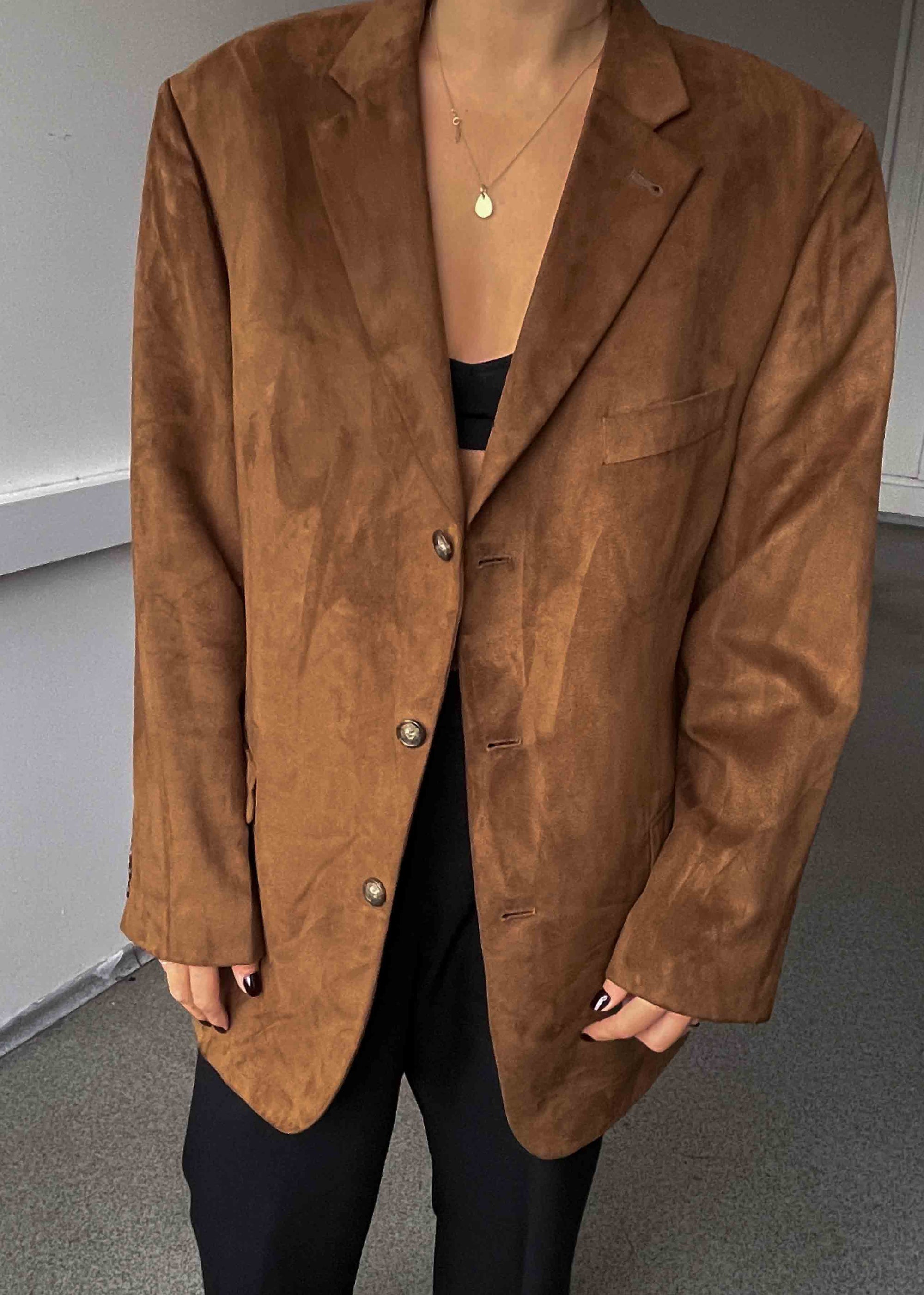 Vintage Brown Oversized Velvet Blazer
