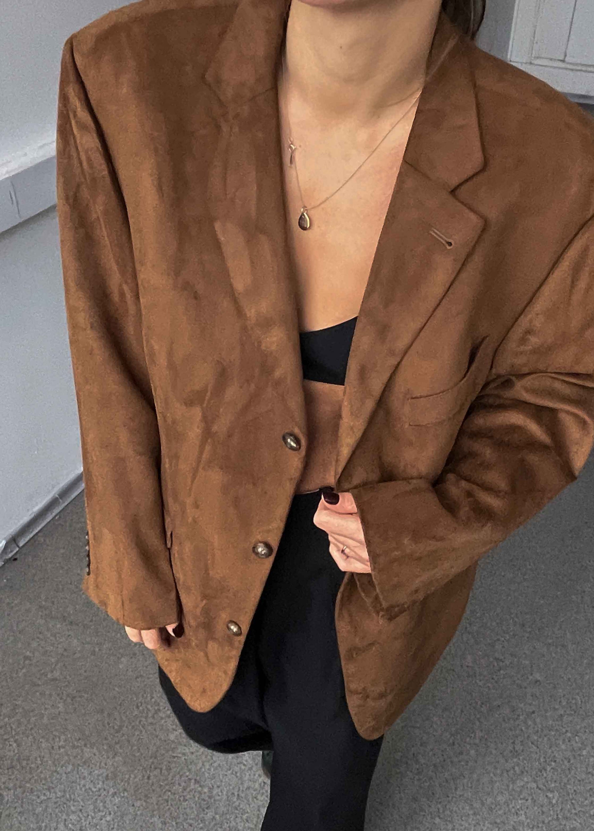Vintage Brown Oversized Velvet Blazer