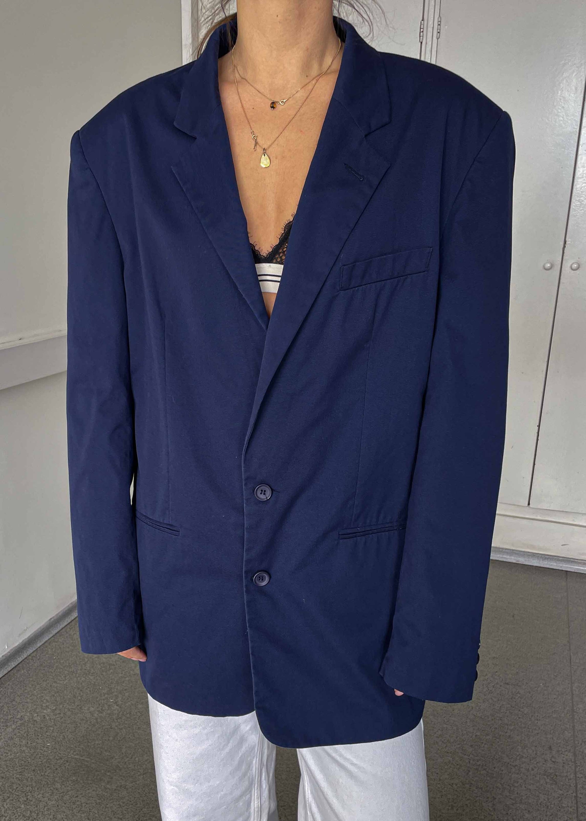 Vintage Blue Oversized Cotton Feel Blazer