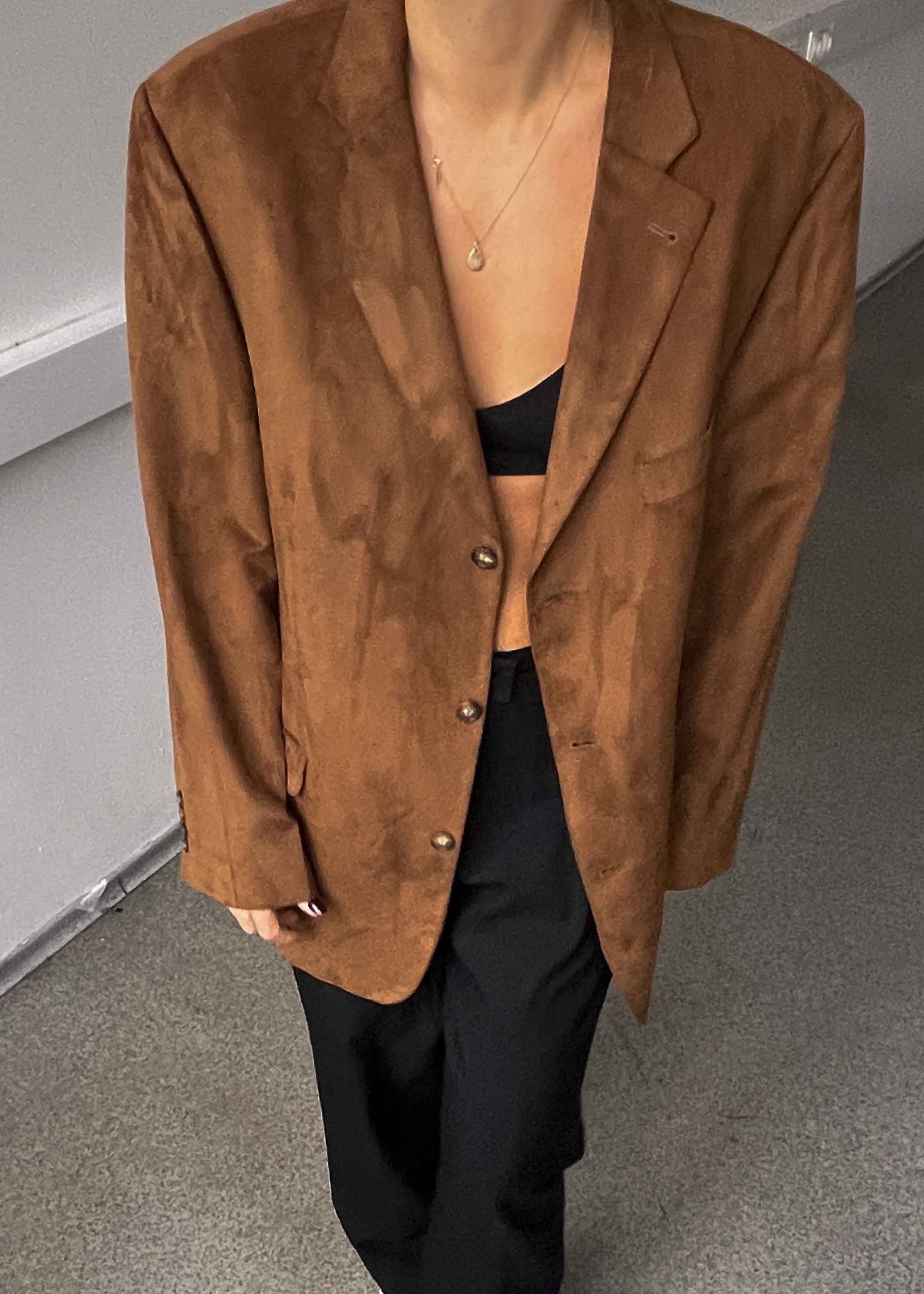 Vintage Brown Oversized Velvet Blazer