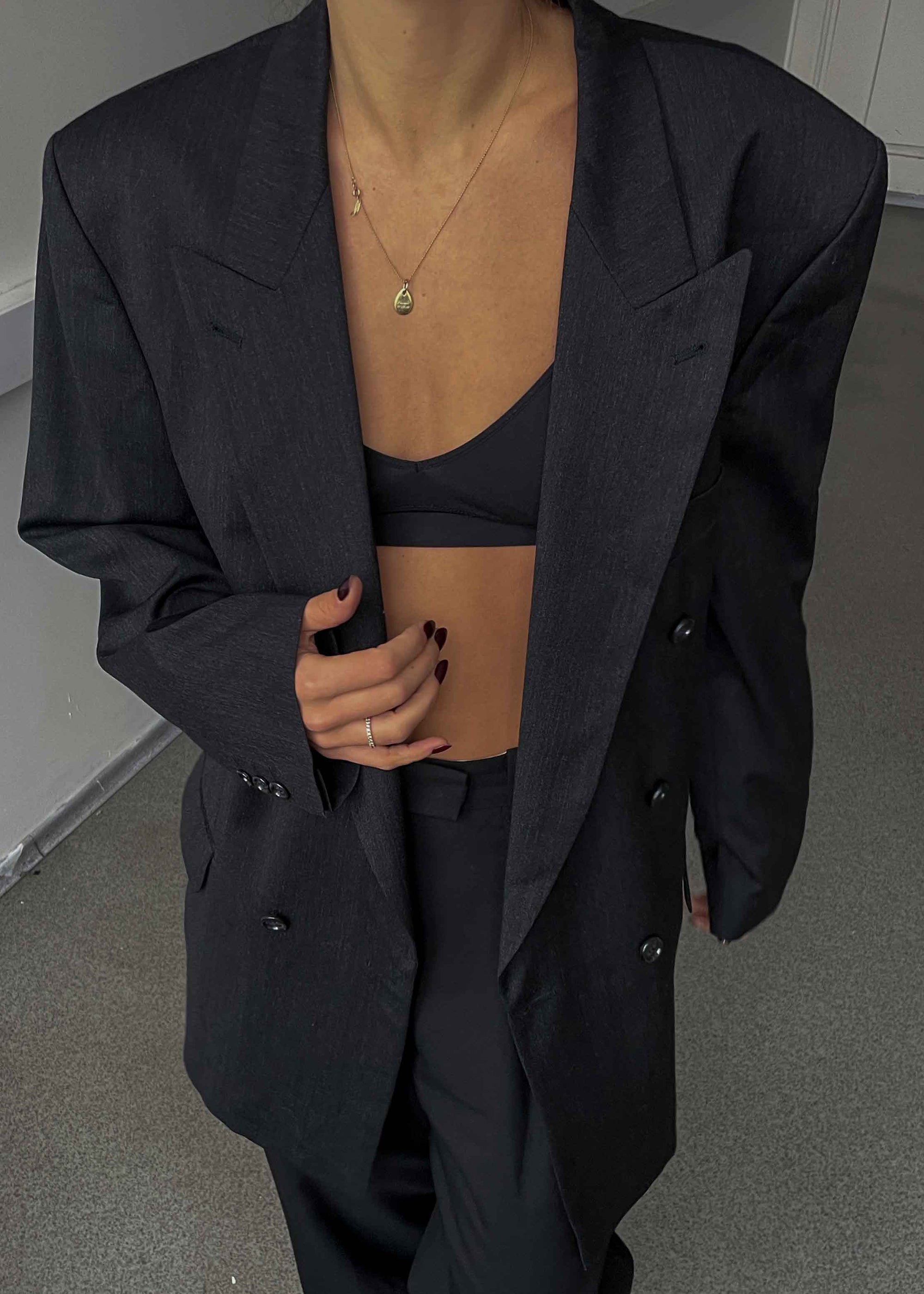 Vintage Dark Grey Oversized Double Breasted 100% WOOL Blazer