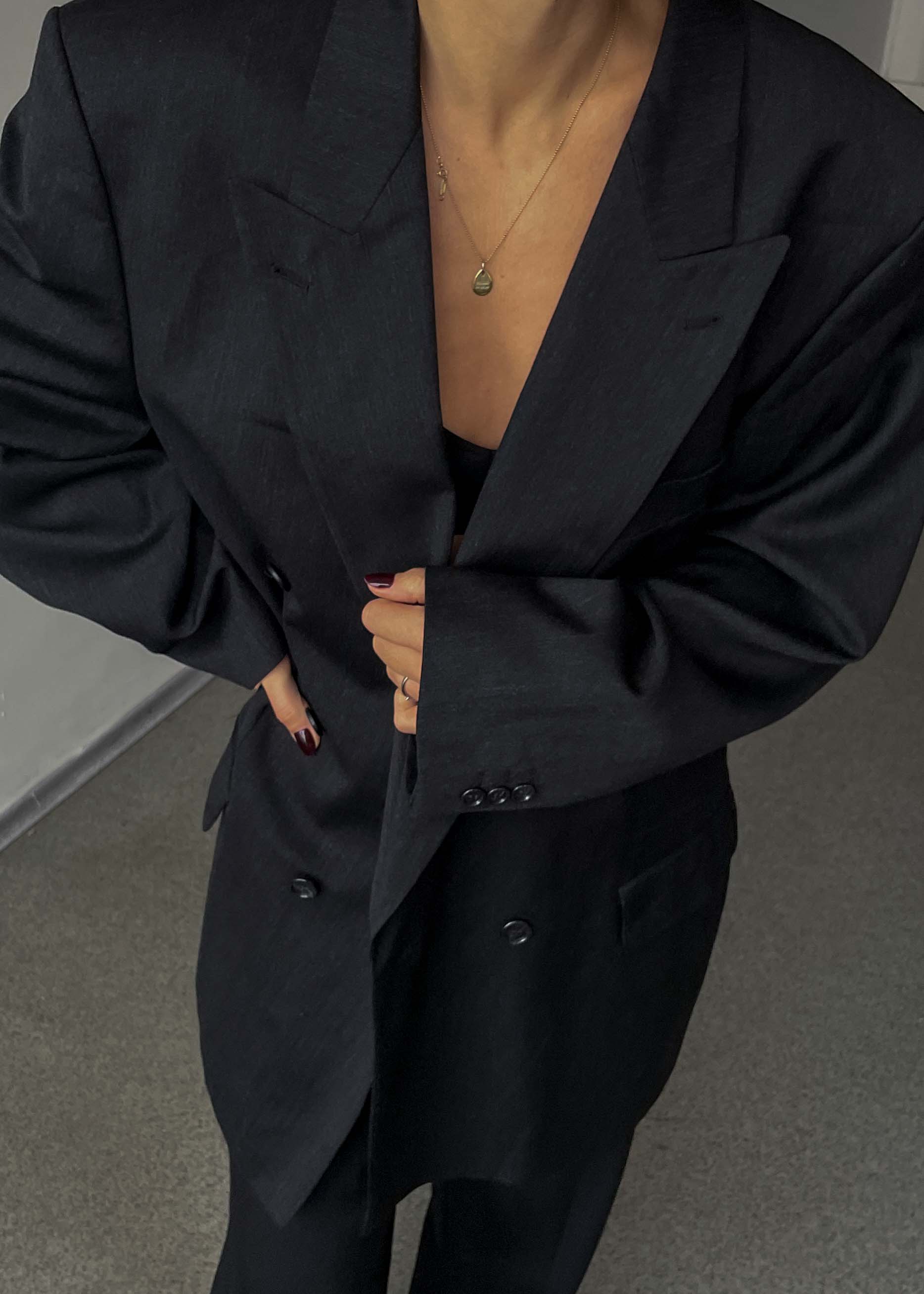 Vintage Dark Grey Oversized Double Breasted 100% WOOL Blazer