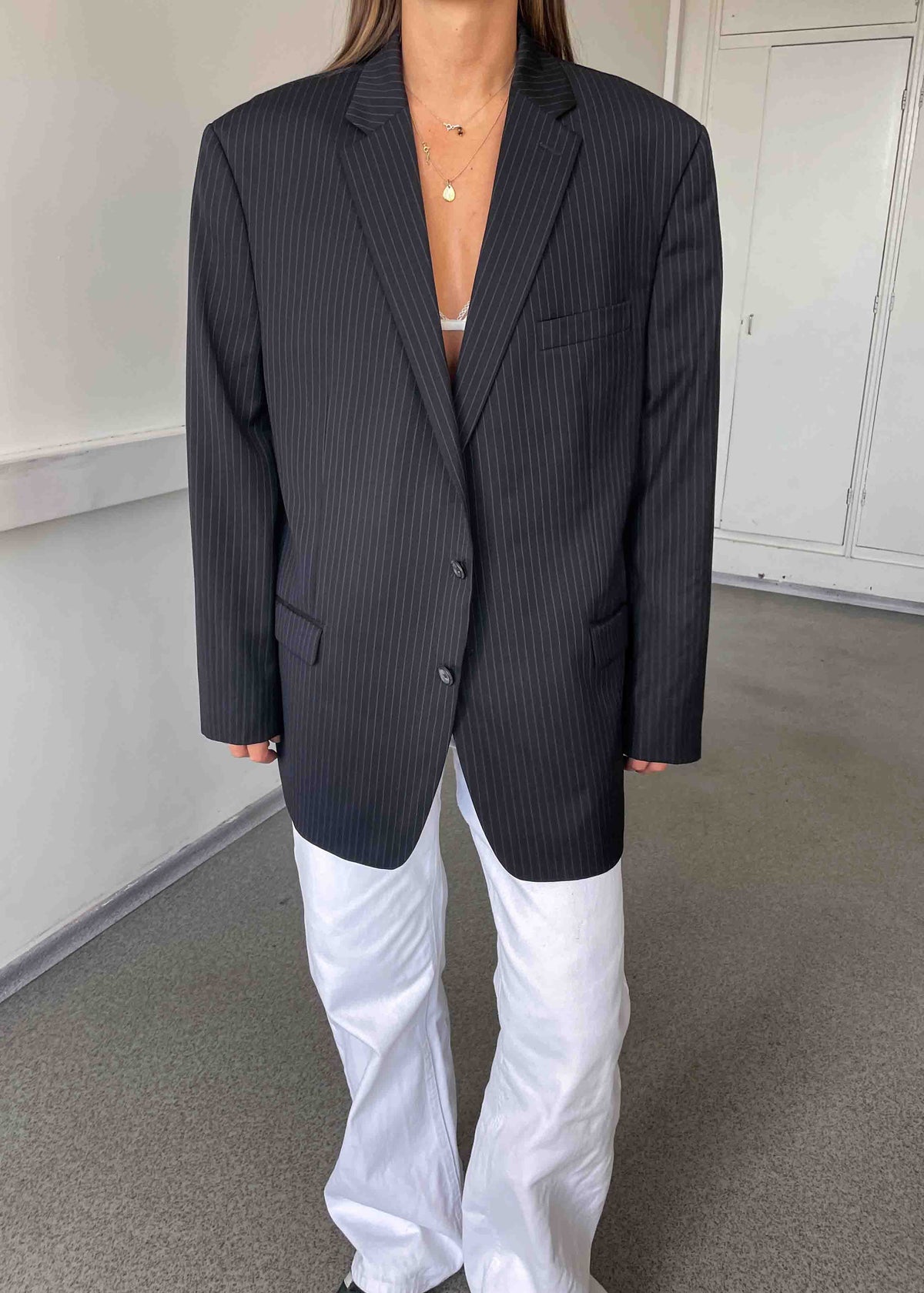 Vintage Black Stripped Oversized 100% WOOL Blazer by RALPH LAUREN