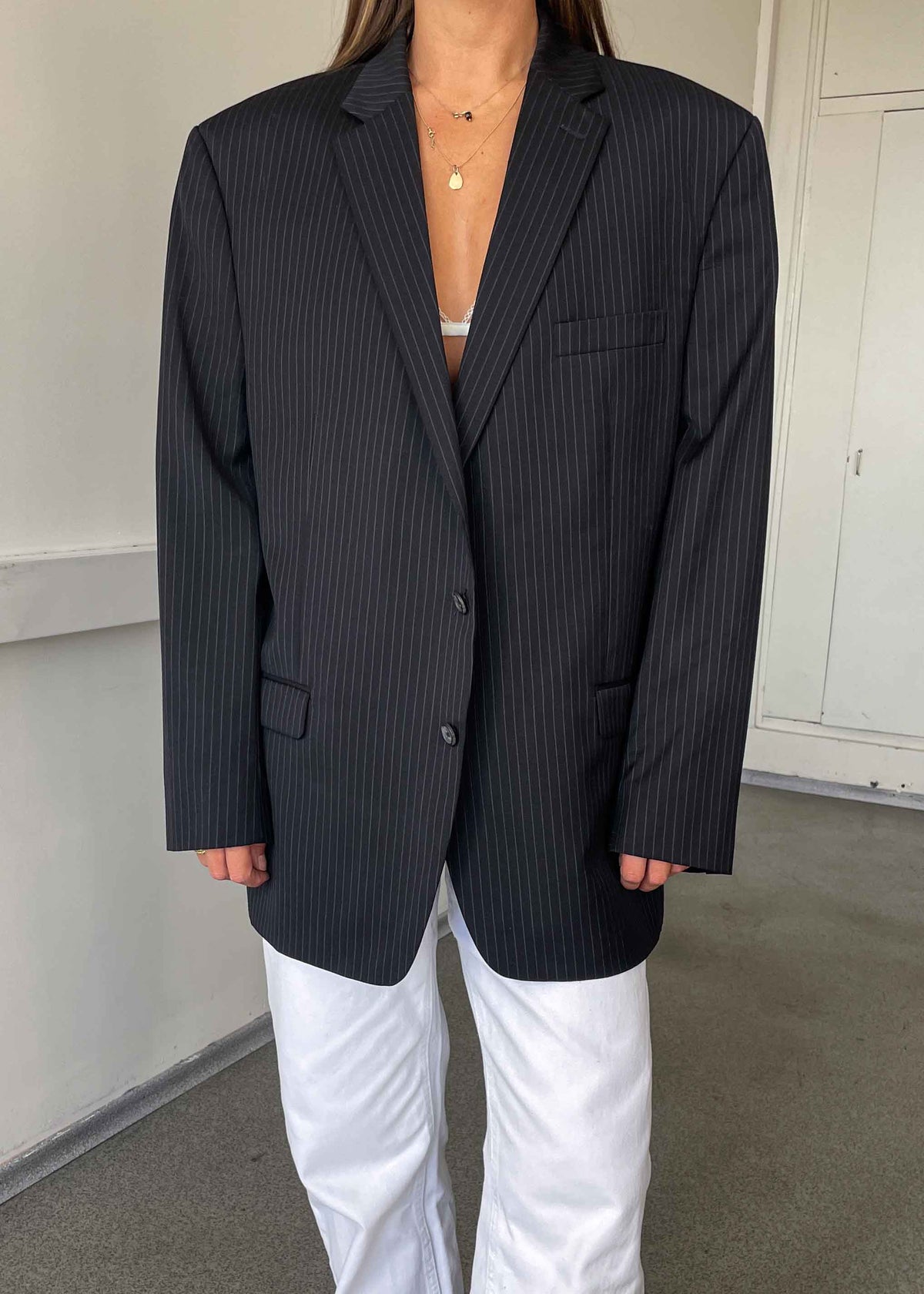 Vintage Black Stripped Oversized 100% WOOL Blazer by RALPH LAUREN