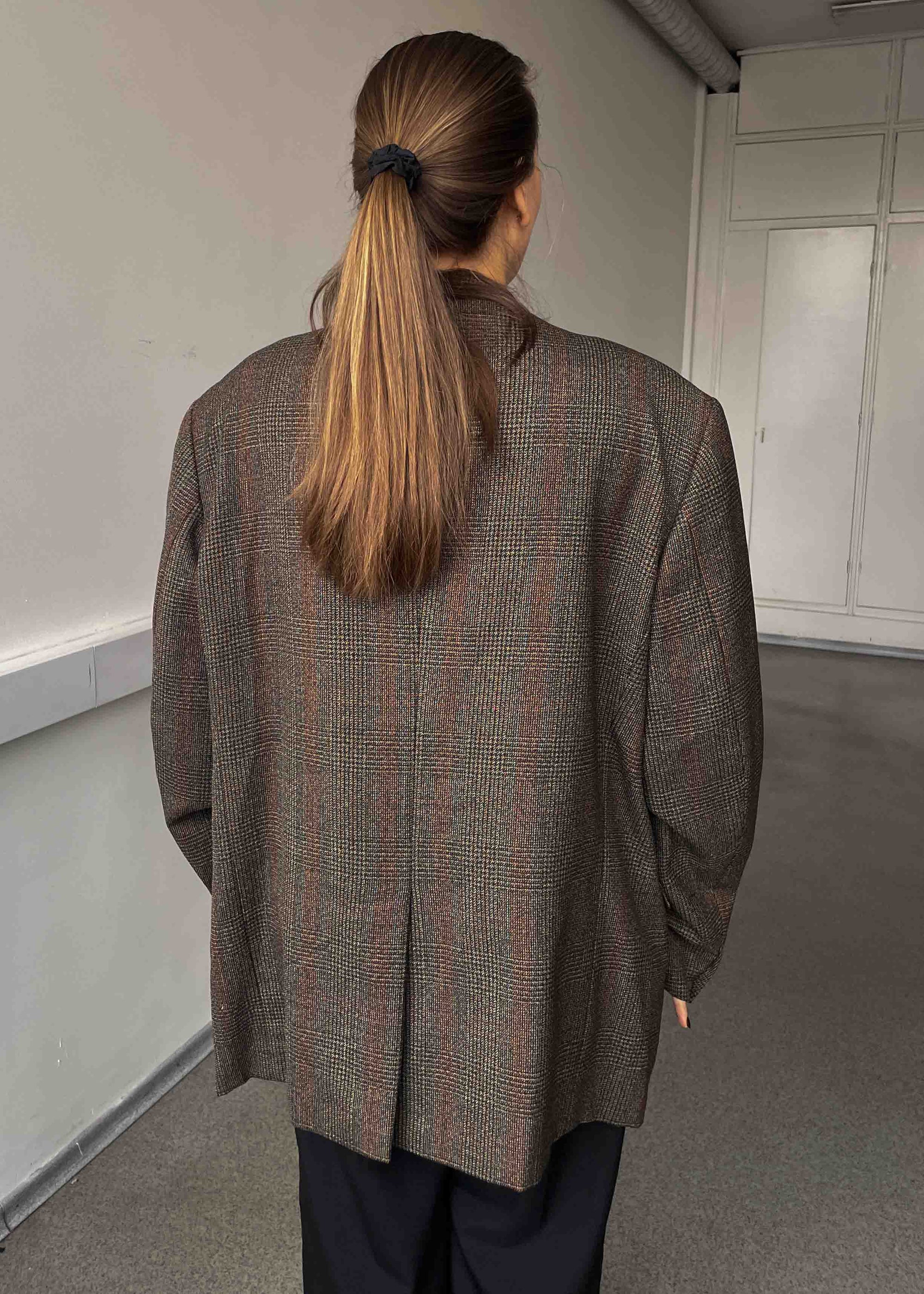 Vintage Brown Checked Oversized 100% WOOL Blazer