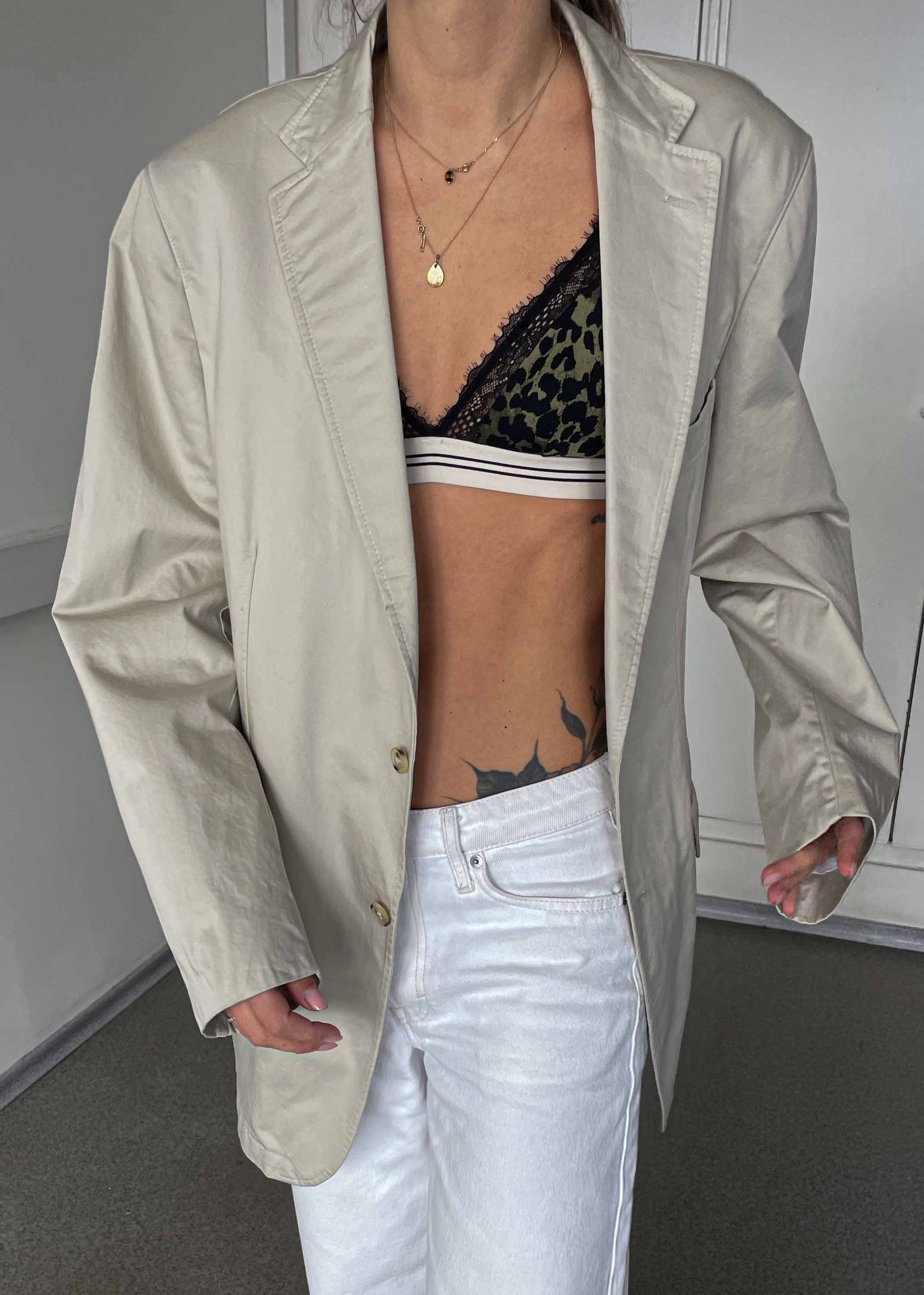 Vintage Beige Oversized Cotton Blazer