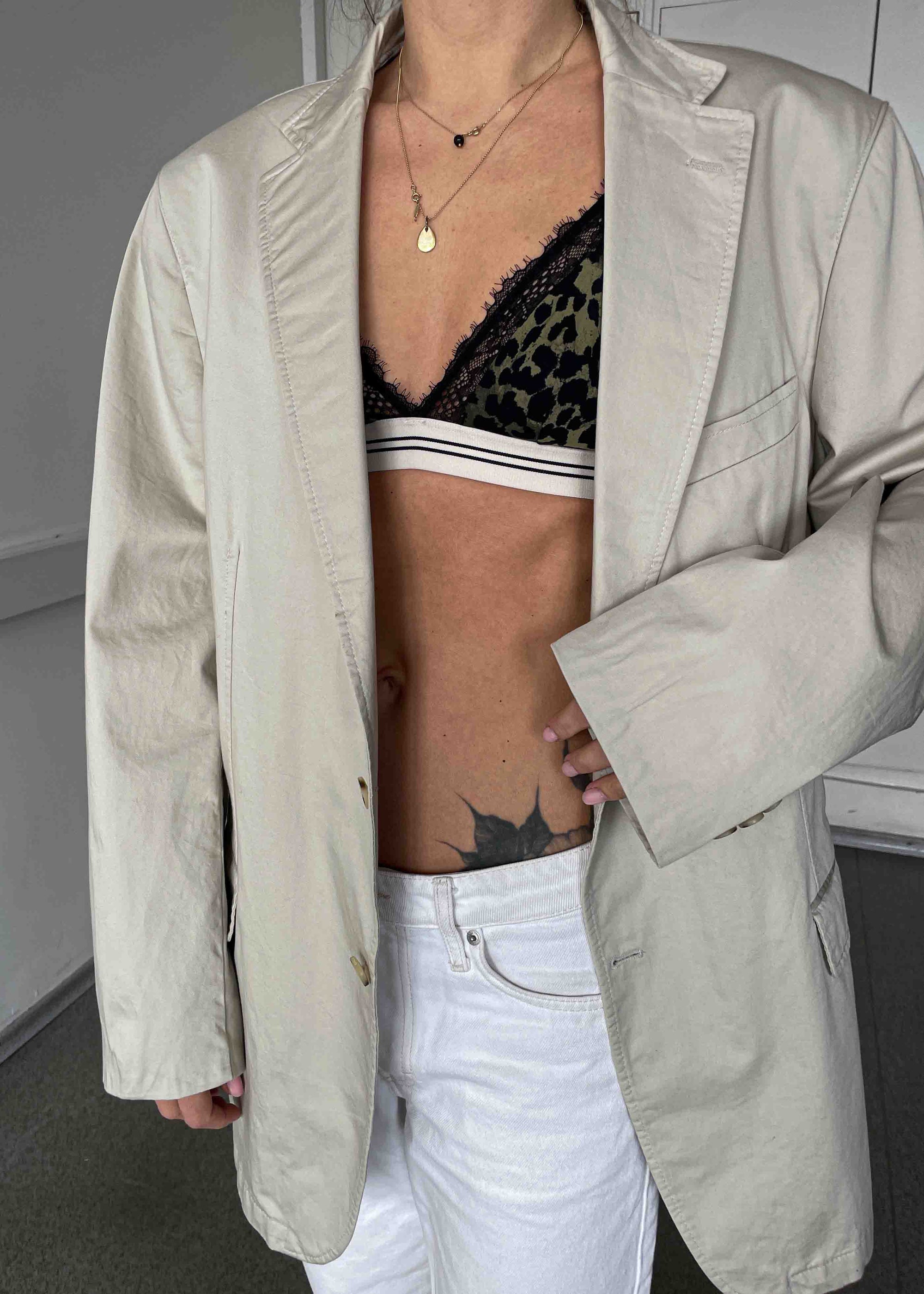 Vintage Beige Oversized Cotton Blazer