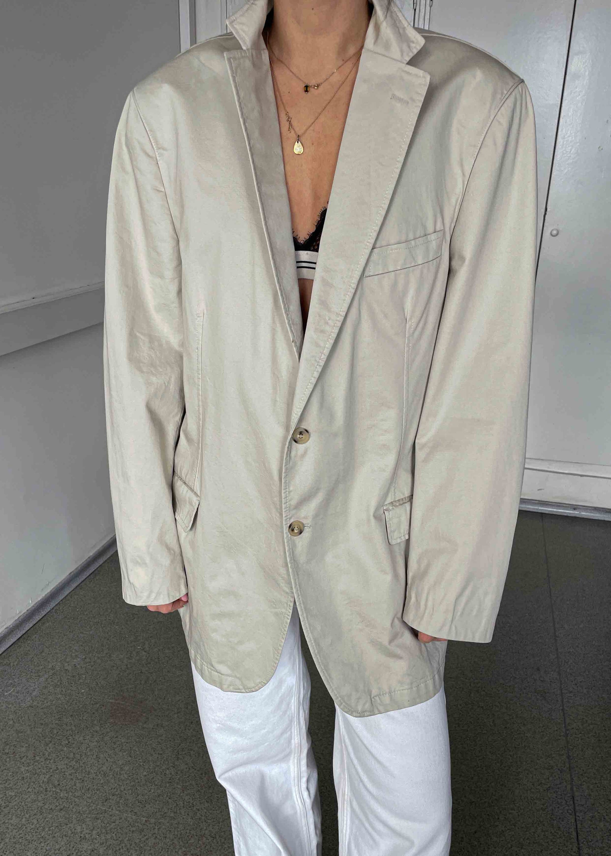 Vintage Beige Oversized Cotton Blazer