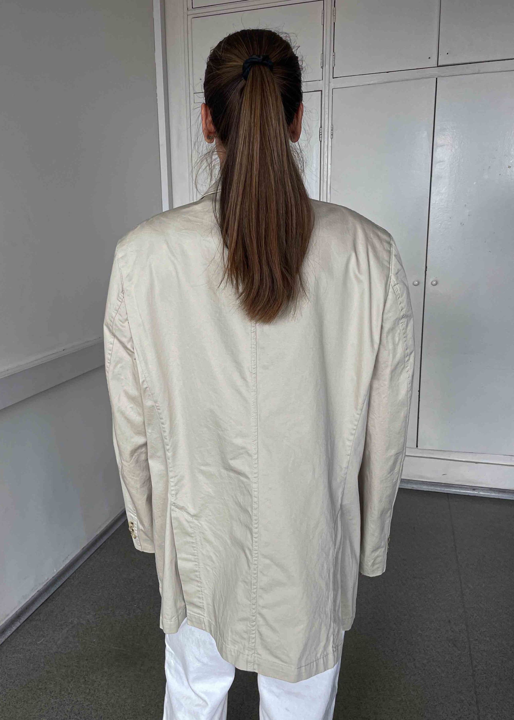 Vintage Beige Oversized Cotton Blazer