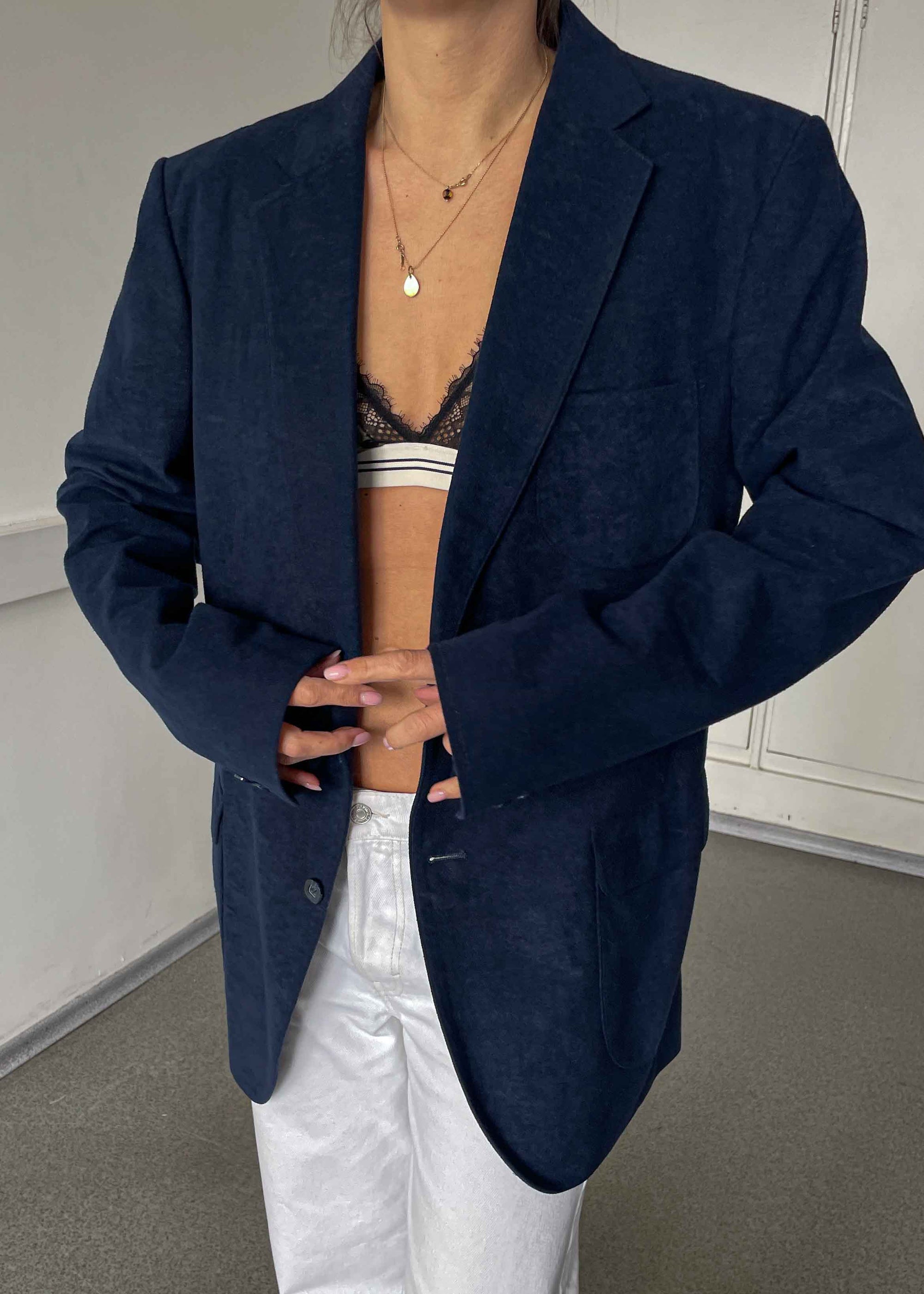 Vintage Blue Velvet Oversized Blazer