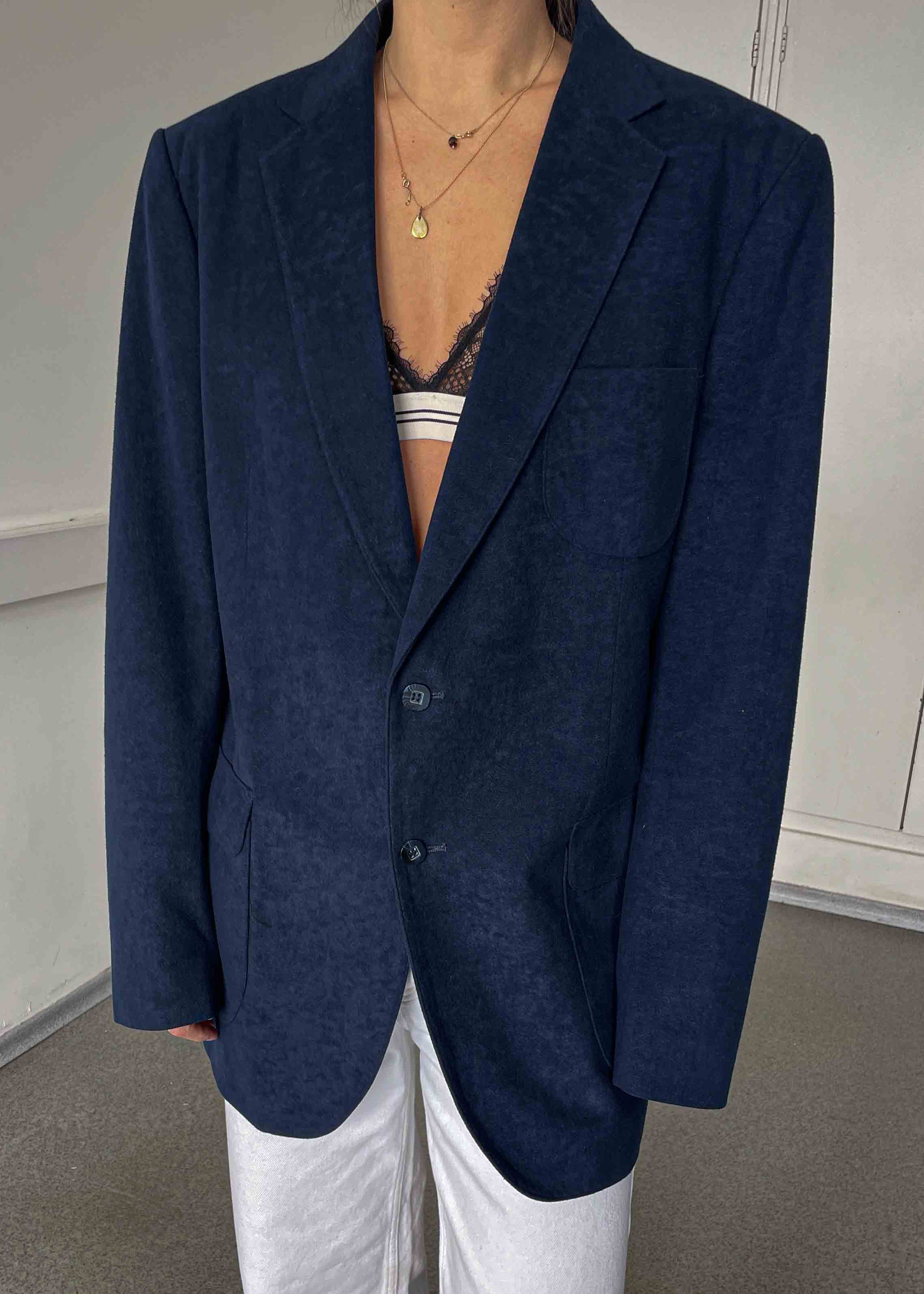 Vintage Blue Velvet Oversized Blazer