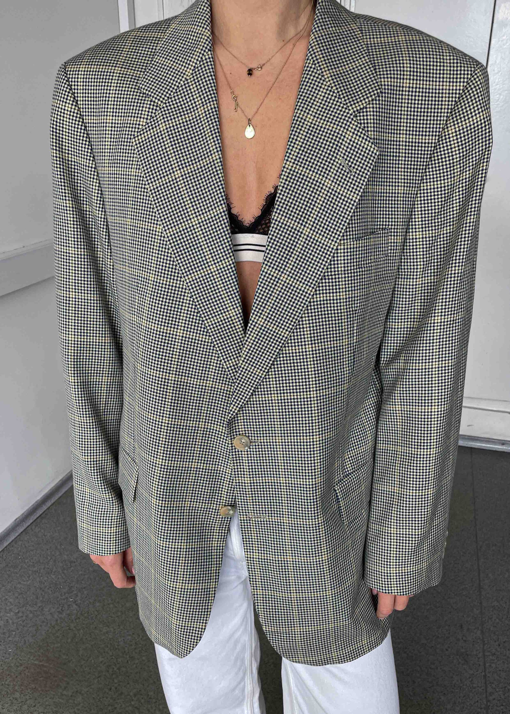 Vintage Multicoloured Checked Oversized Blazer