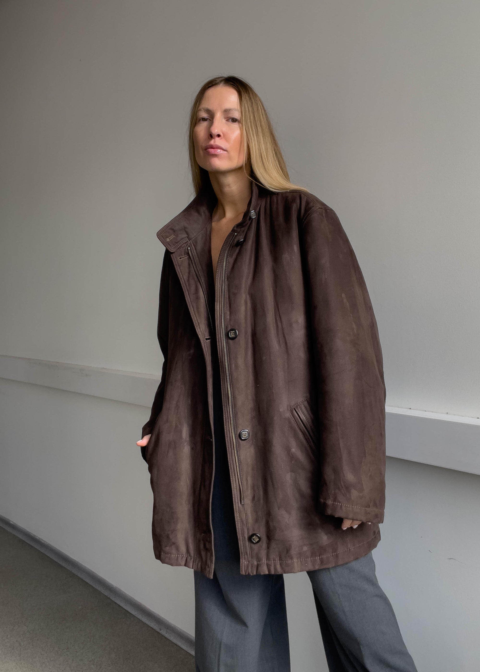 Vintage Brown Oversized Velvet Coat