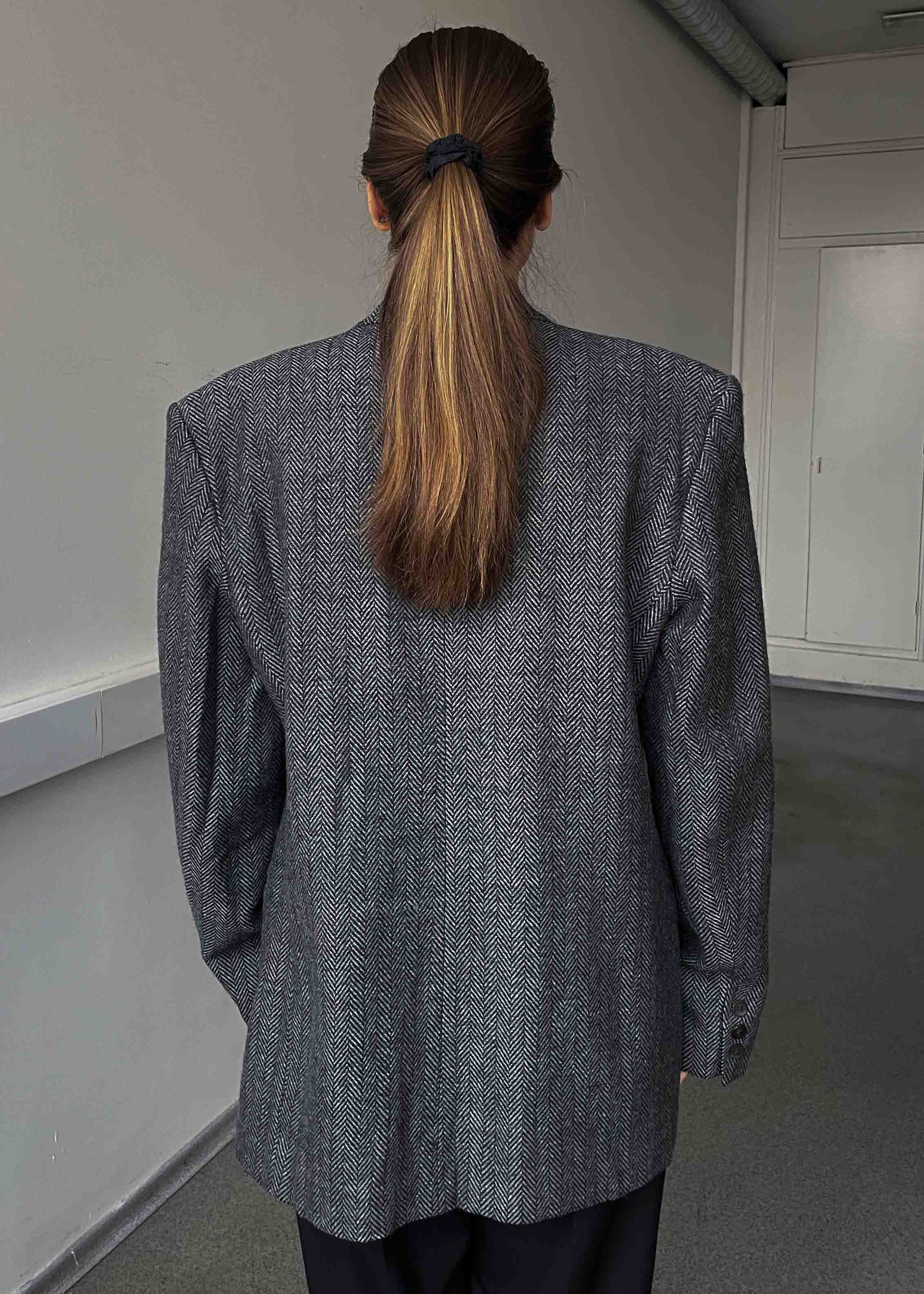 Vintage Grey Patterned Oversized 100% WOOL Blazer