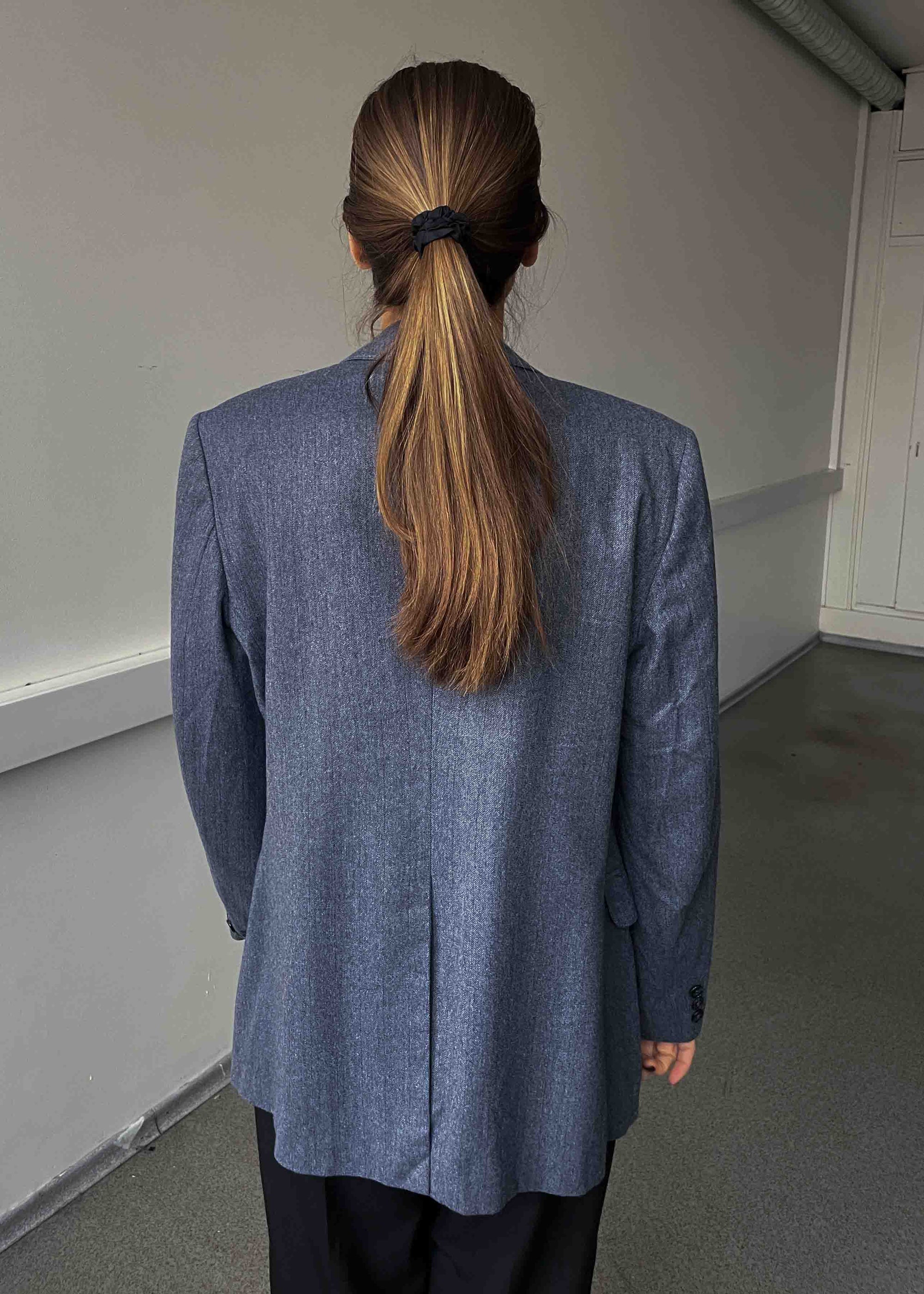 Vintage Blue Brushed Wool Oversized Blazer