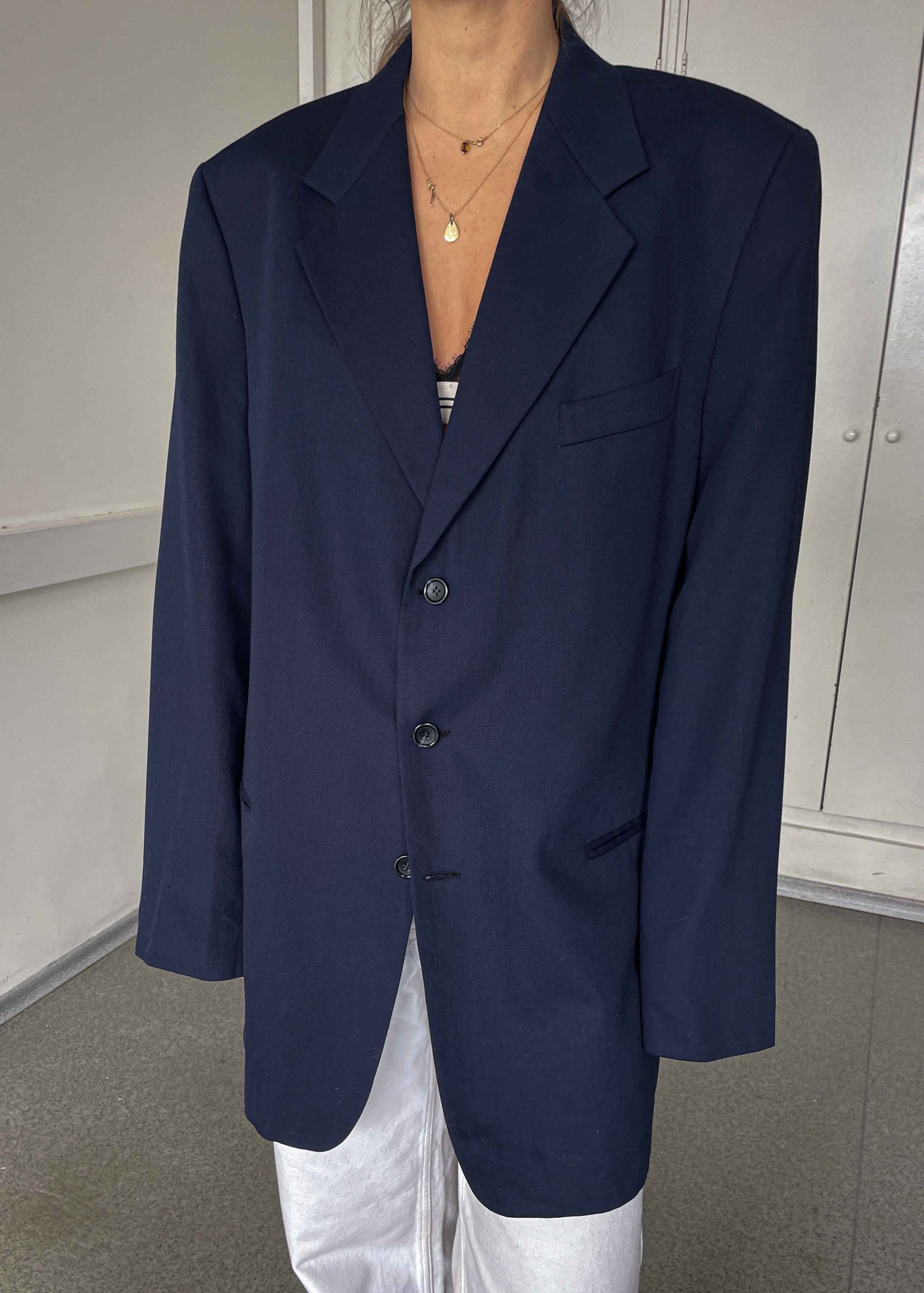 Vintage Navy Blue Oversized Extra Long Blazer