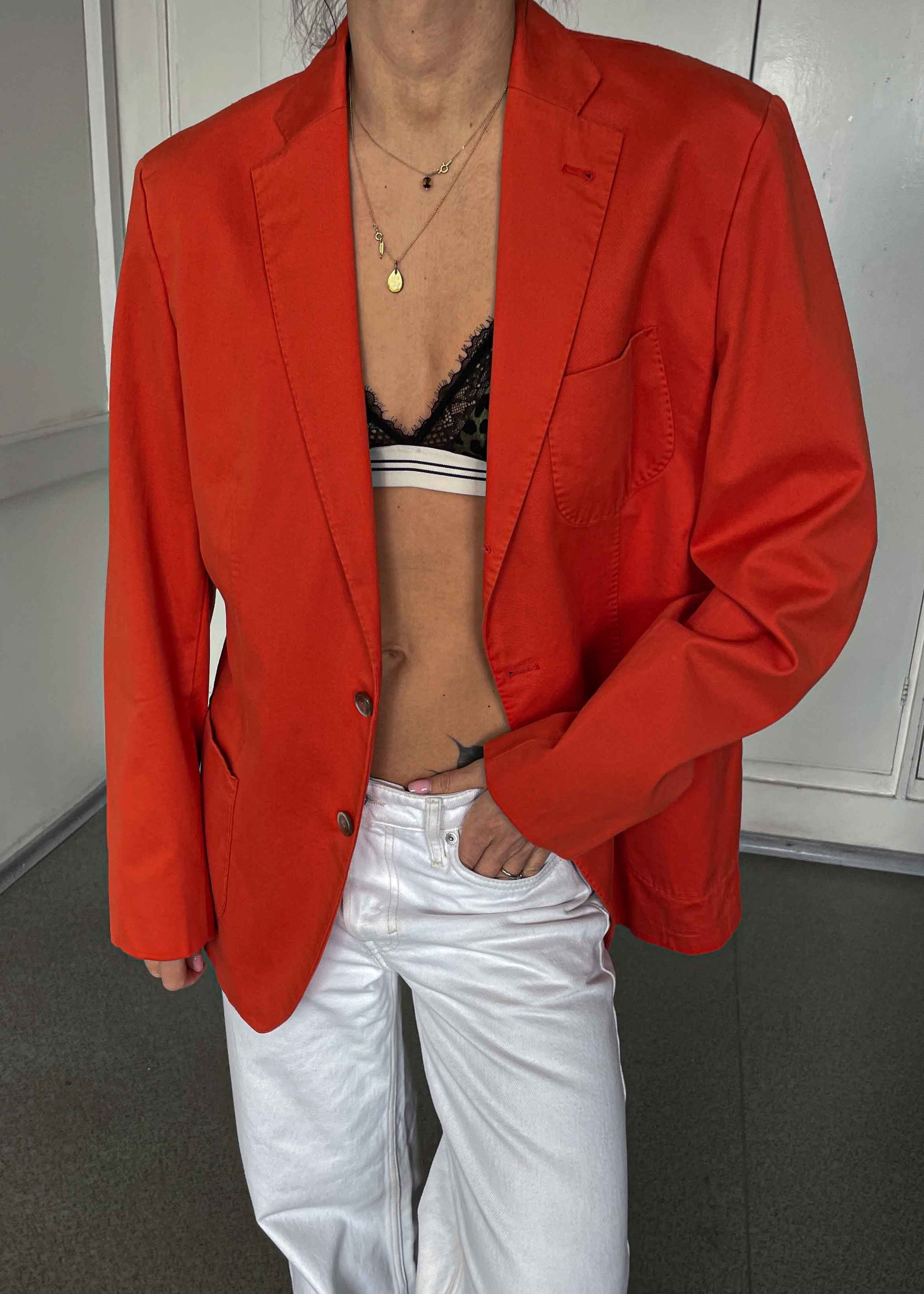 Vintage Coral Red Oversized Cotton Blazer