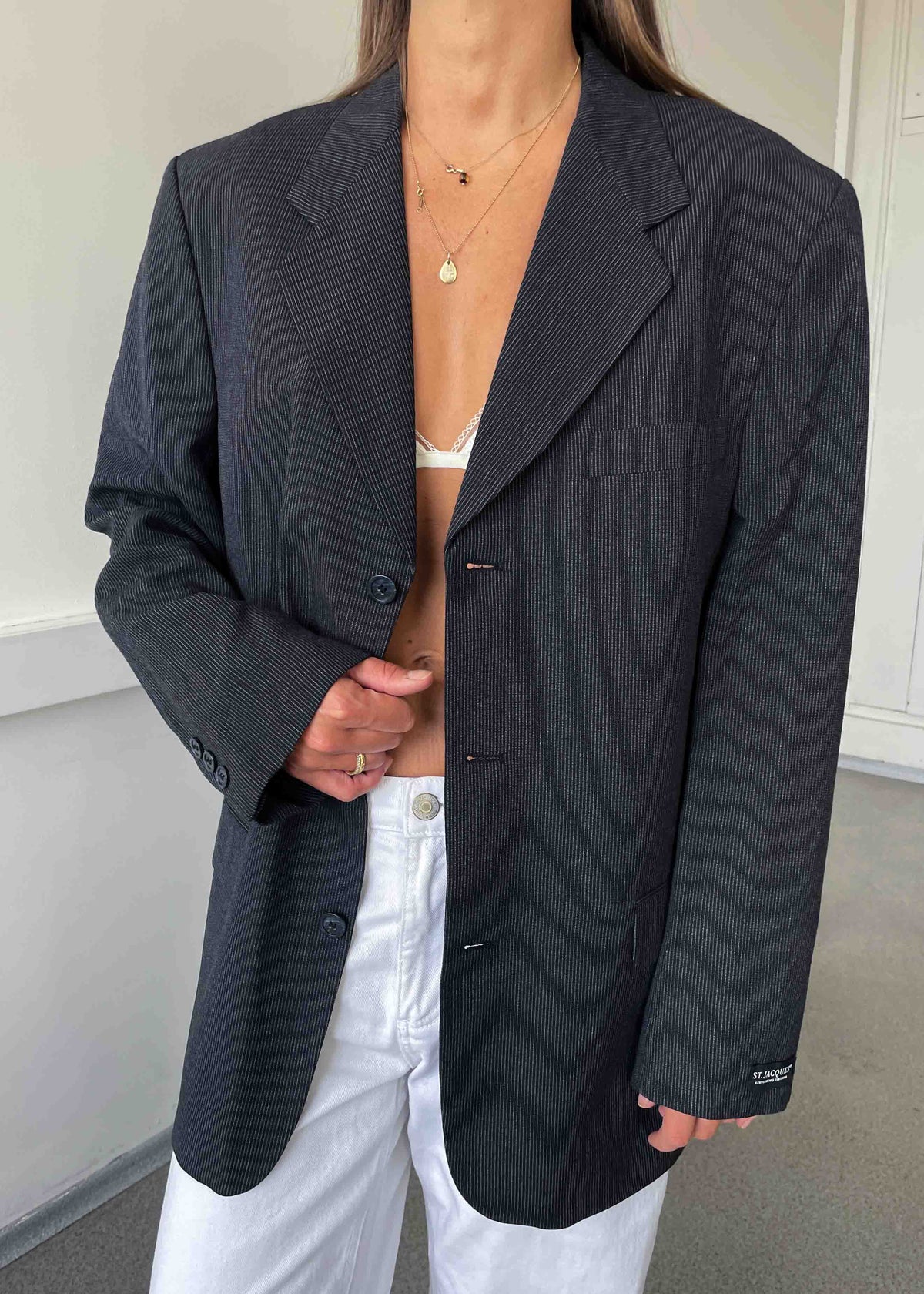 Vintage Black Stripped Oversized Blazer