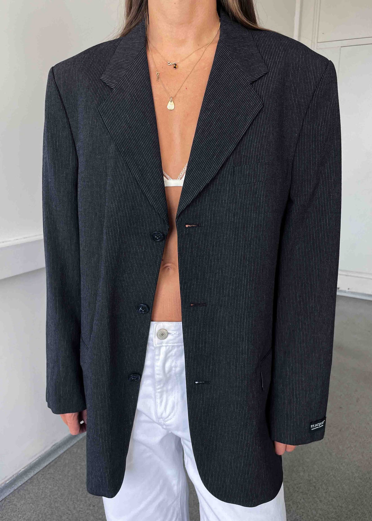 Vintage Black Stripped Oversized Blazer