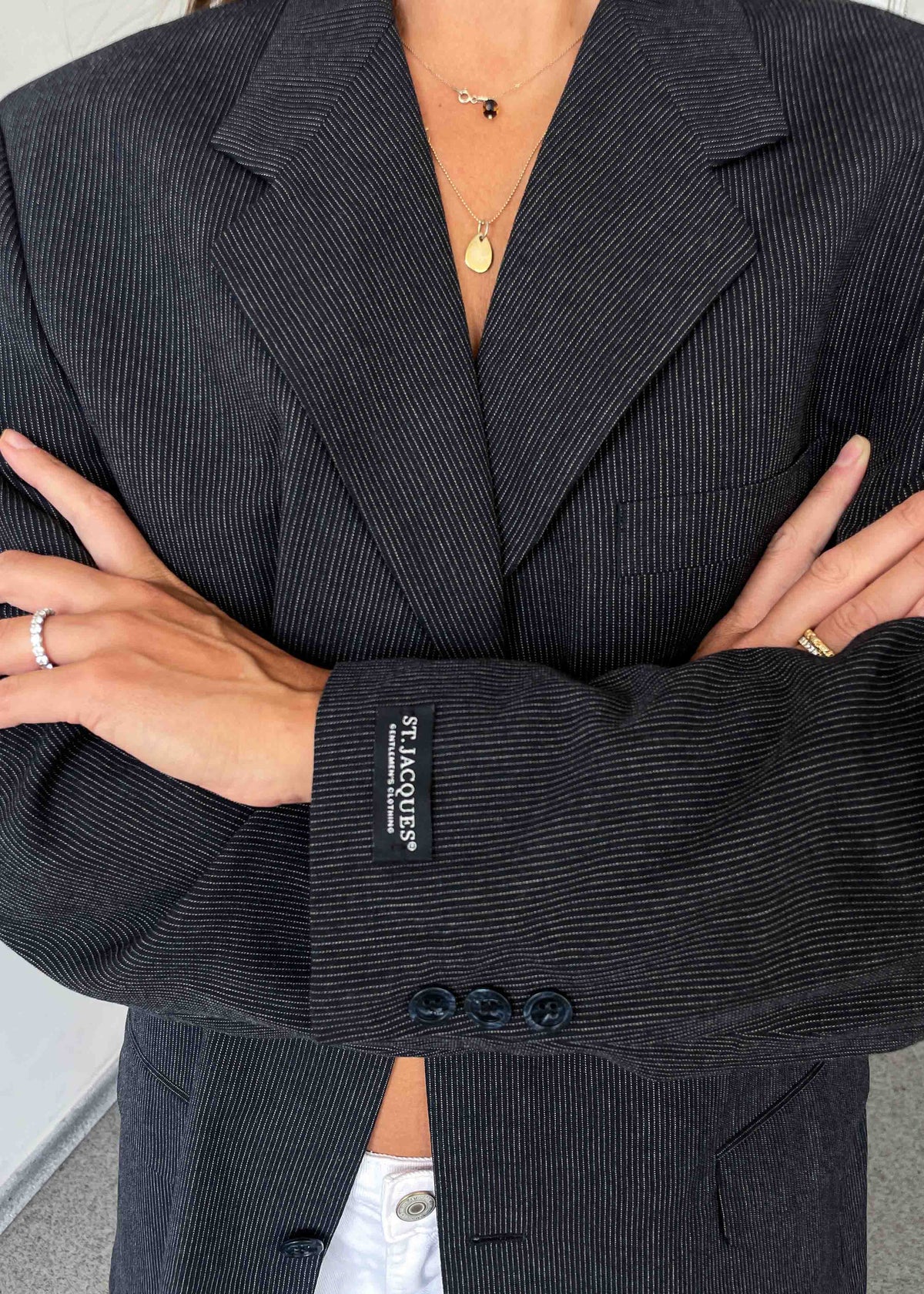 Vintage Black Stripped Oversized Blazer