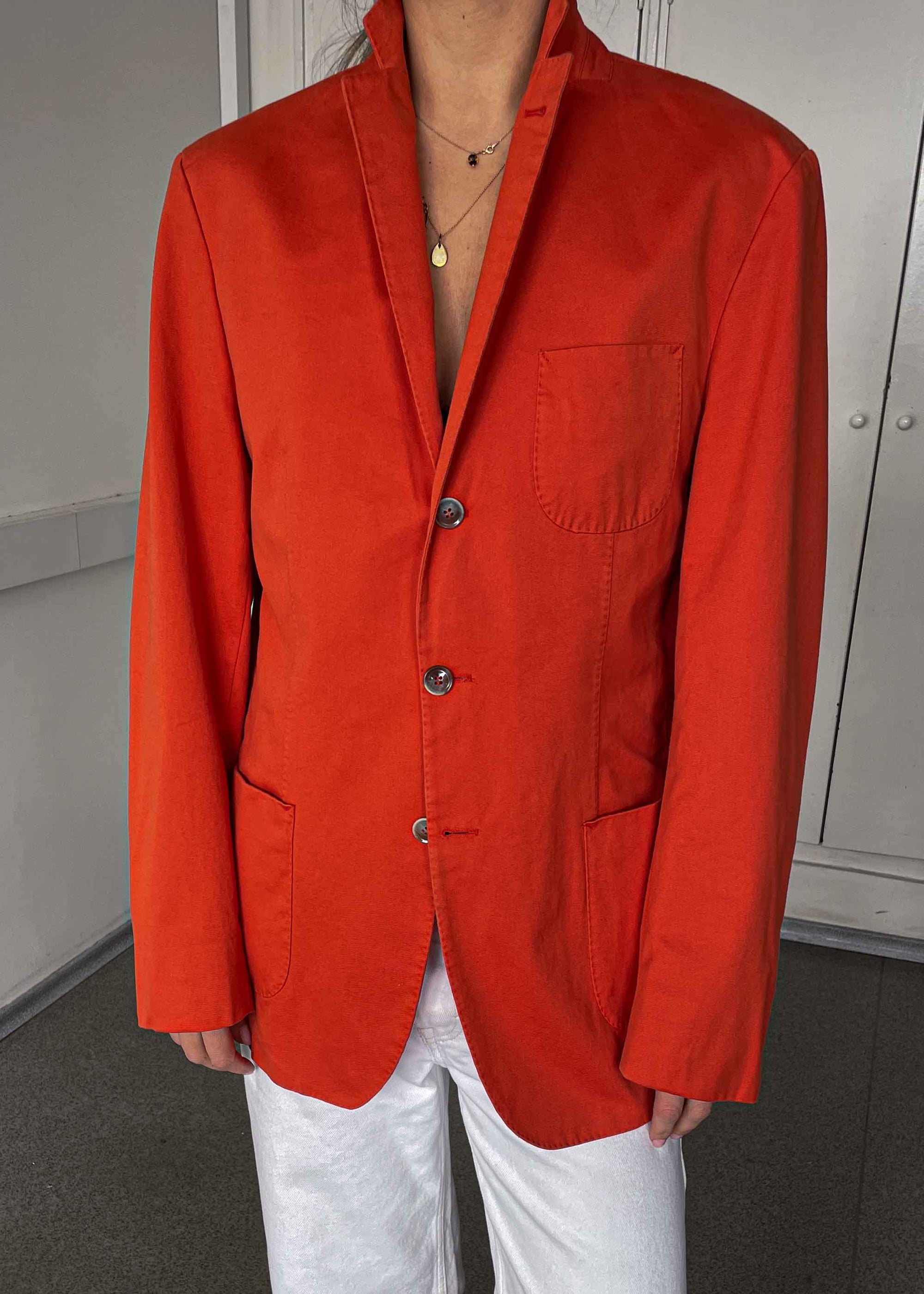 Vintage Coral Red Oversized Cotton Blazer