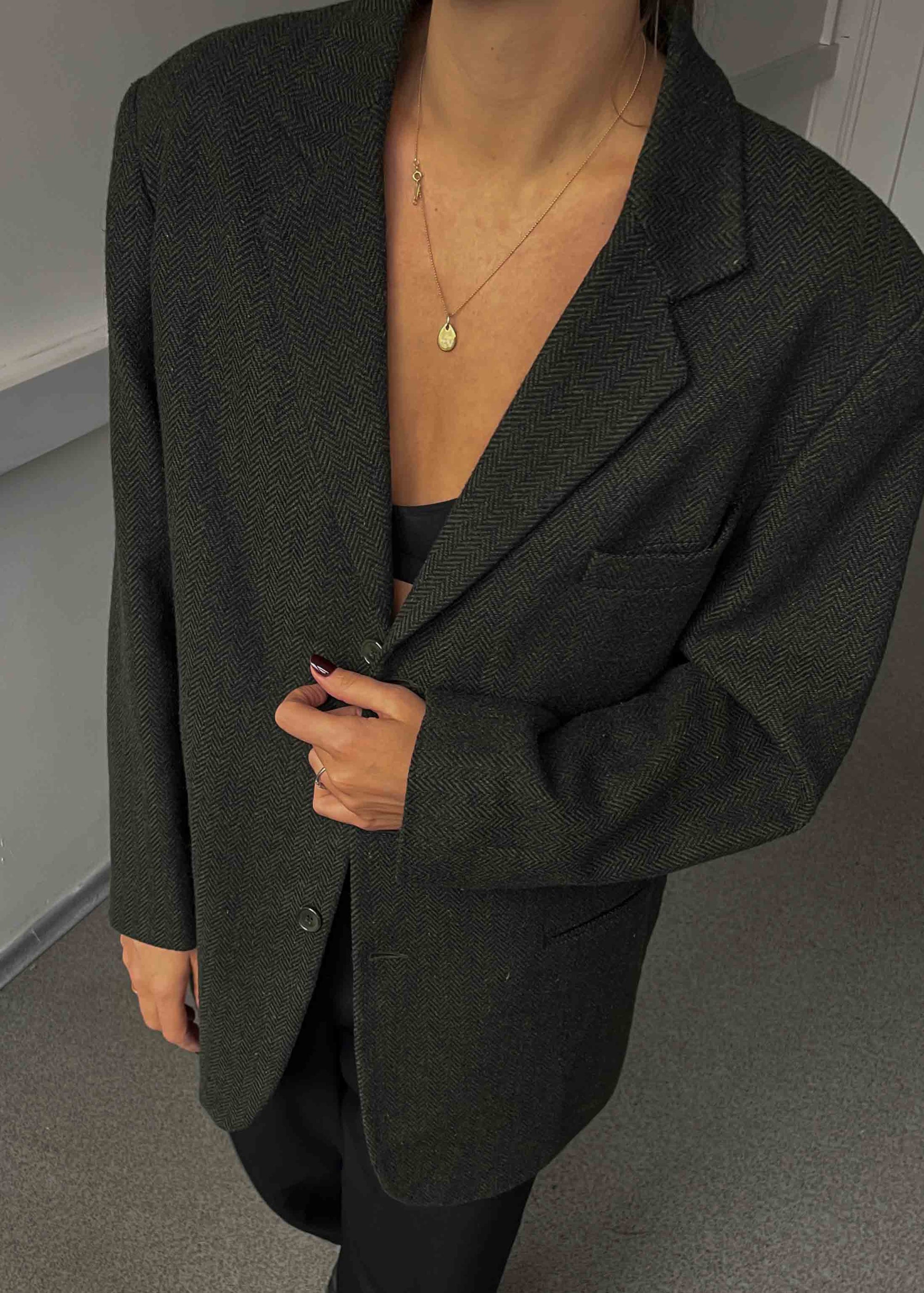 Vintage Green Patterned Oversized Blazer