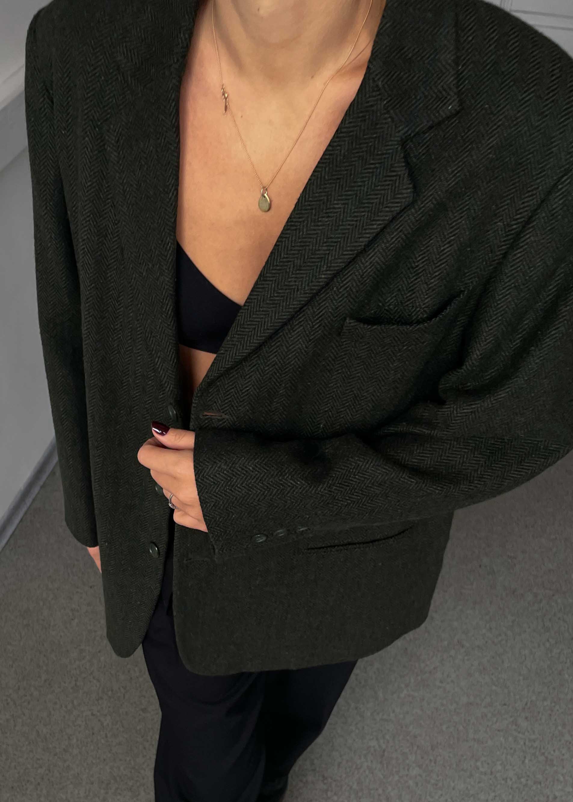 Vintage Green Patterned Oversized Blazer