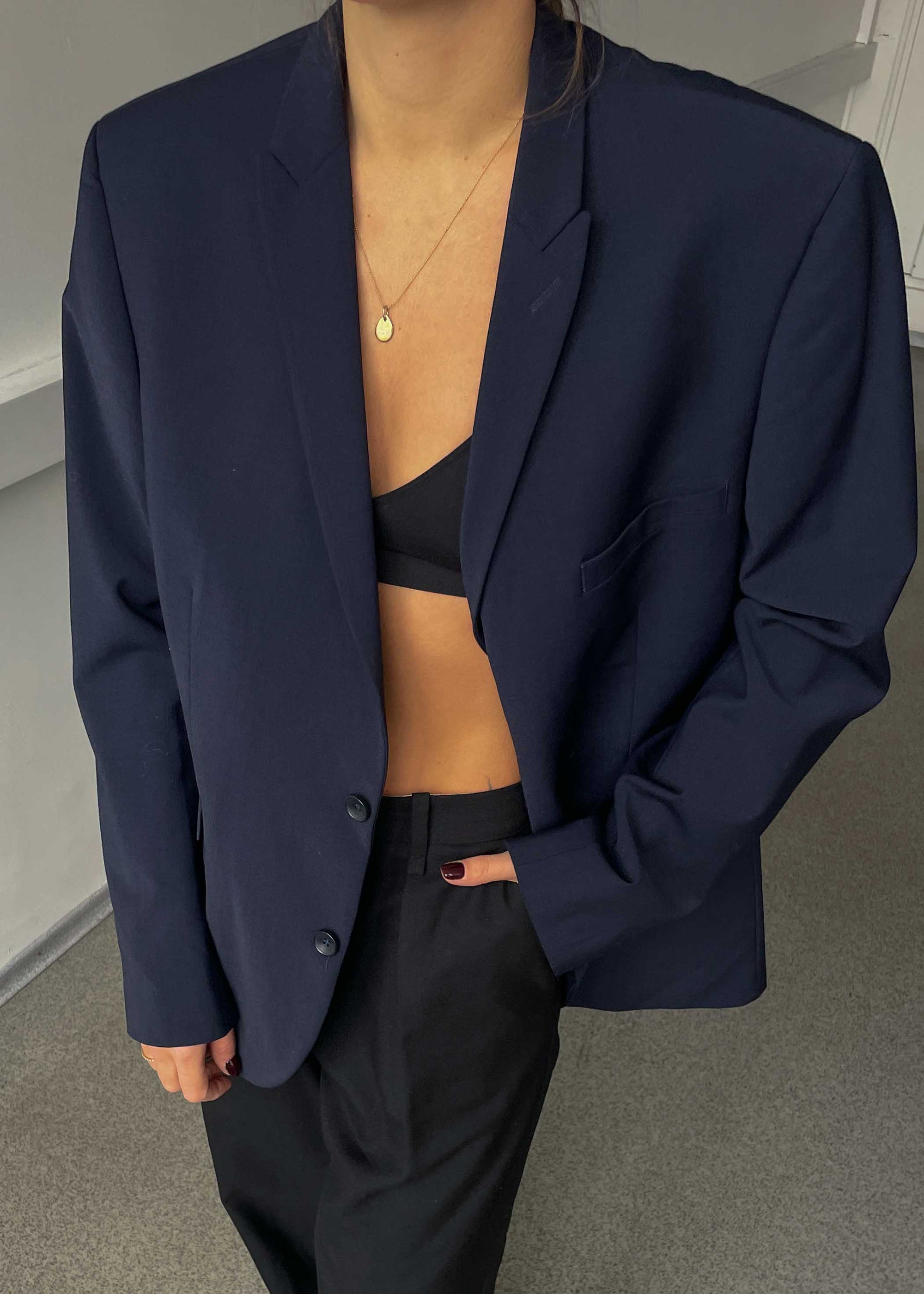 Vintage Navy Blue Oversized Blazer