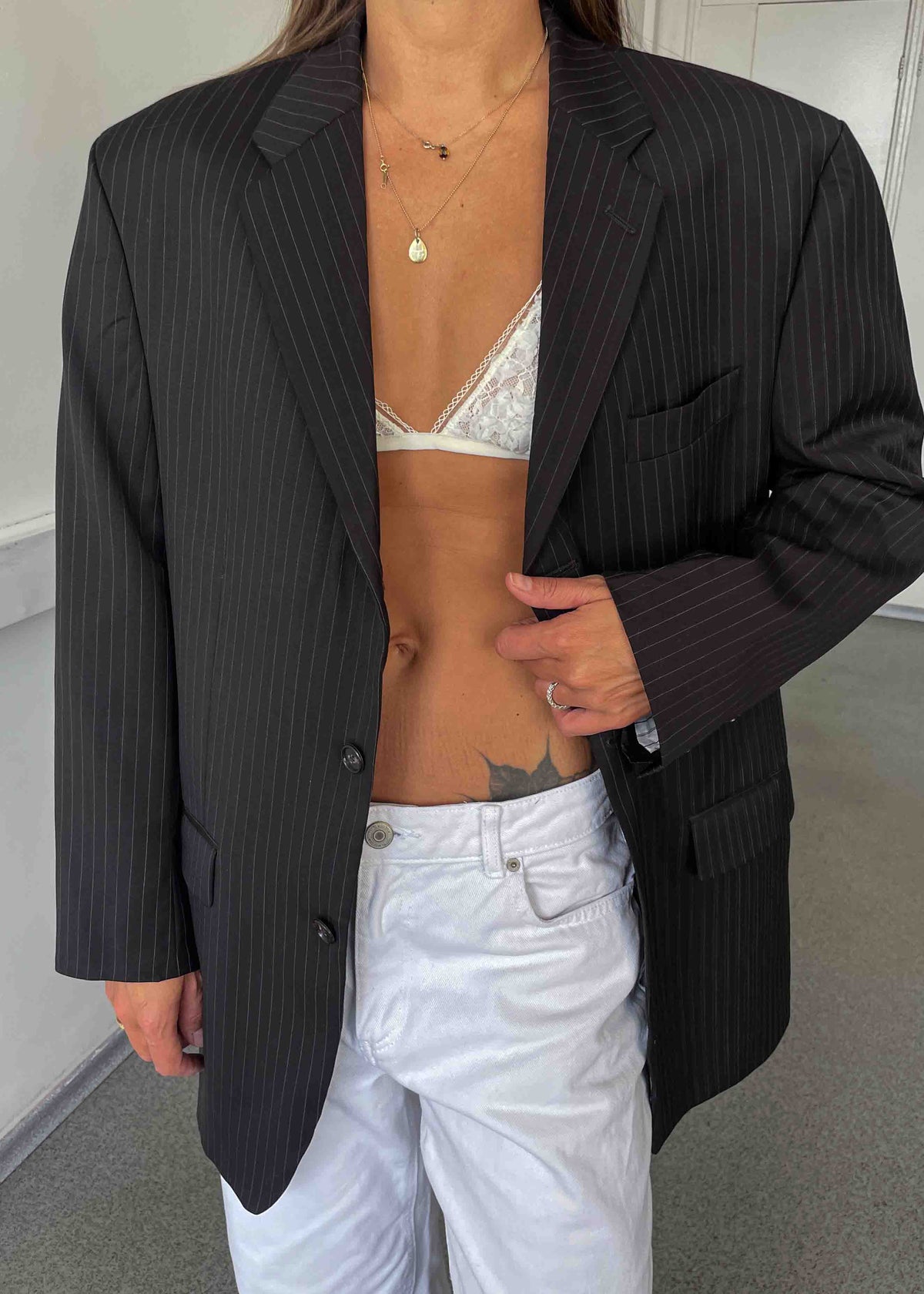 Vintage Brown Striped Oversized 100% WOOL Blazer by CALVIN KLEIN
