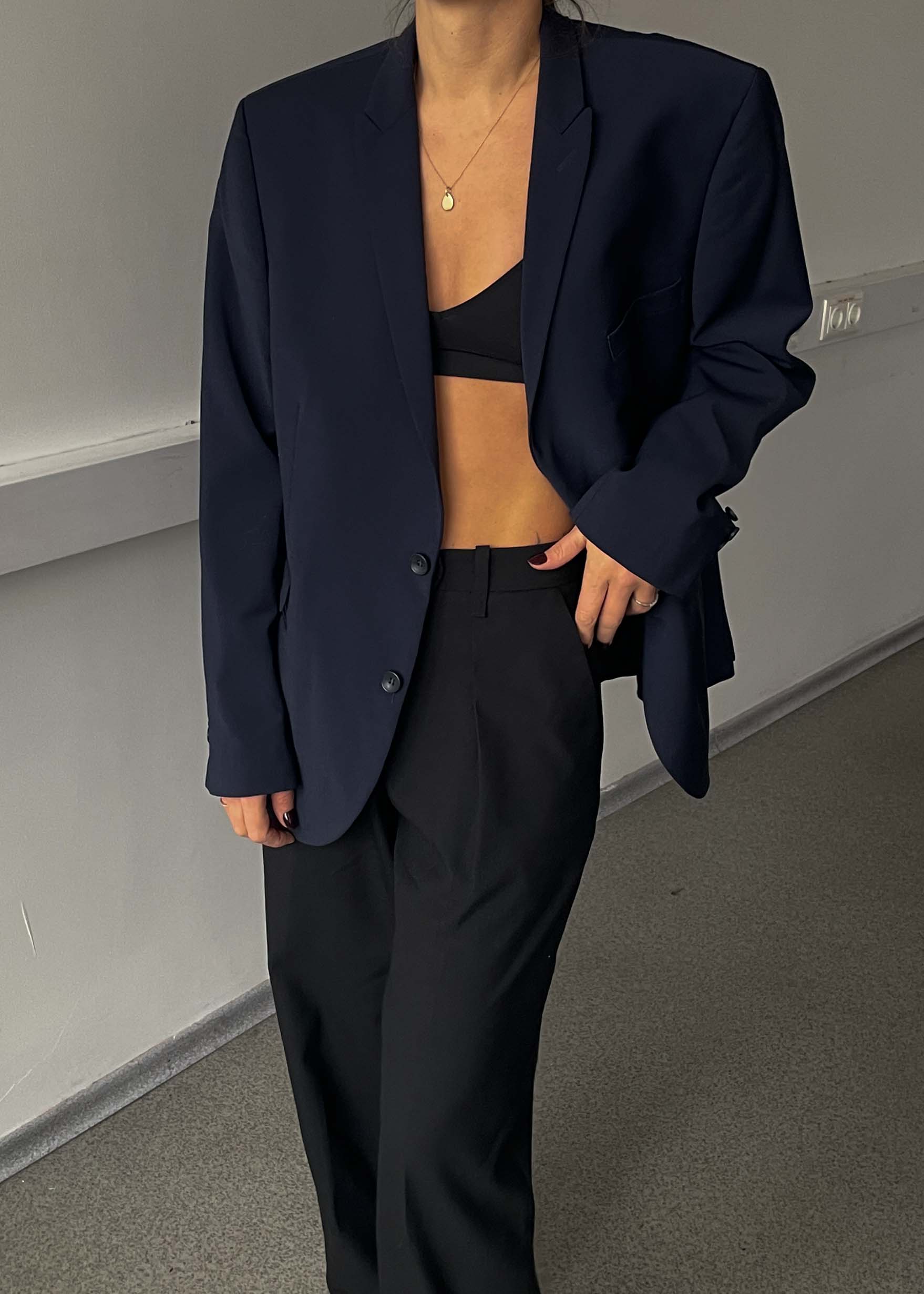 Vintage Navy Blue Oversized Blazer