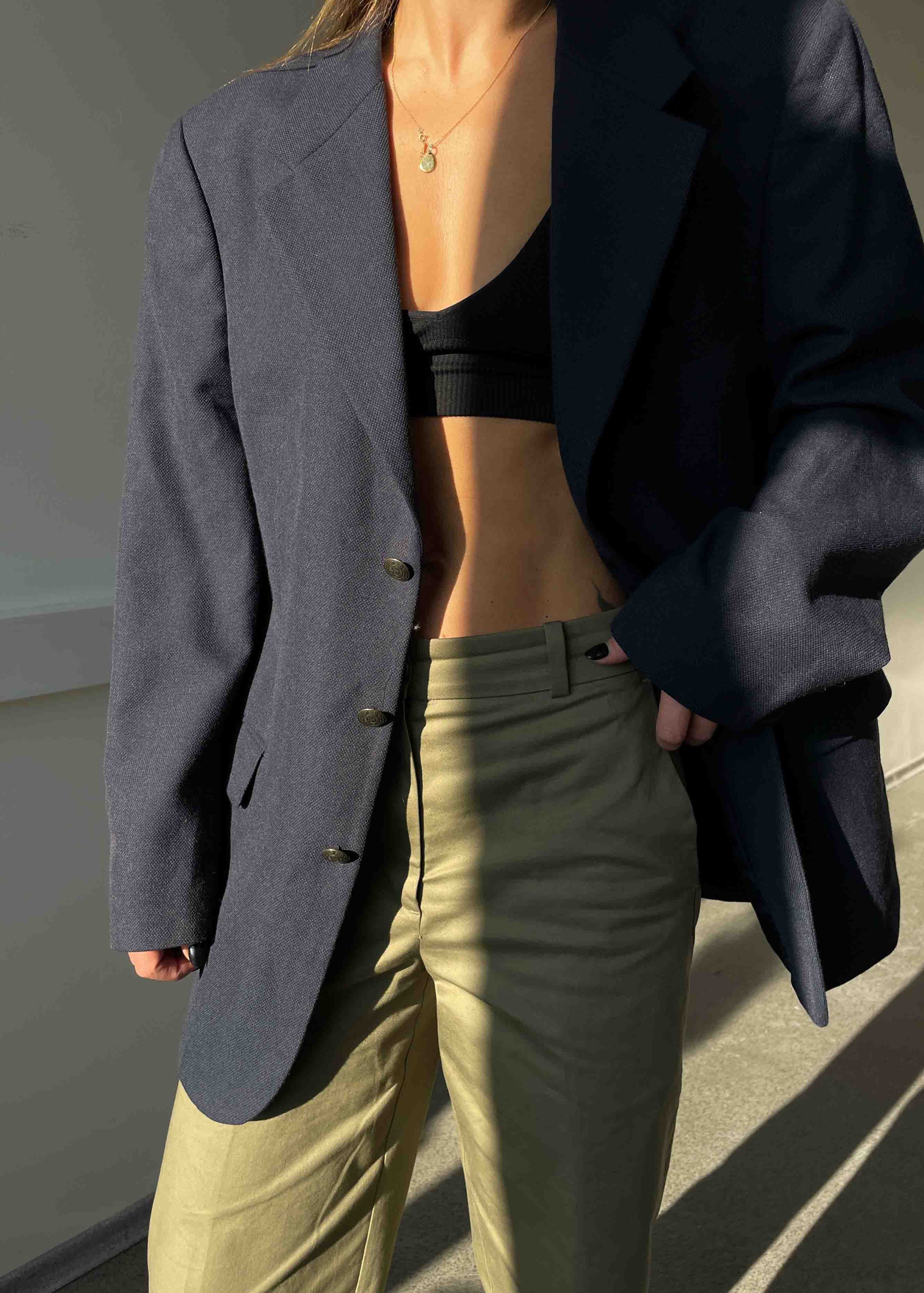 Vintage Blue Patterned Oversized Blazer