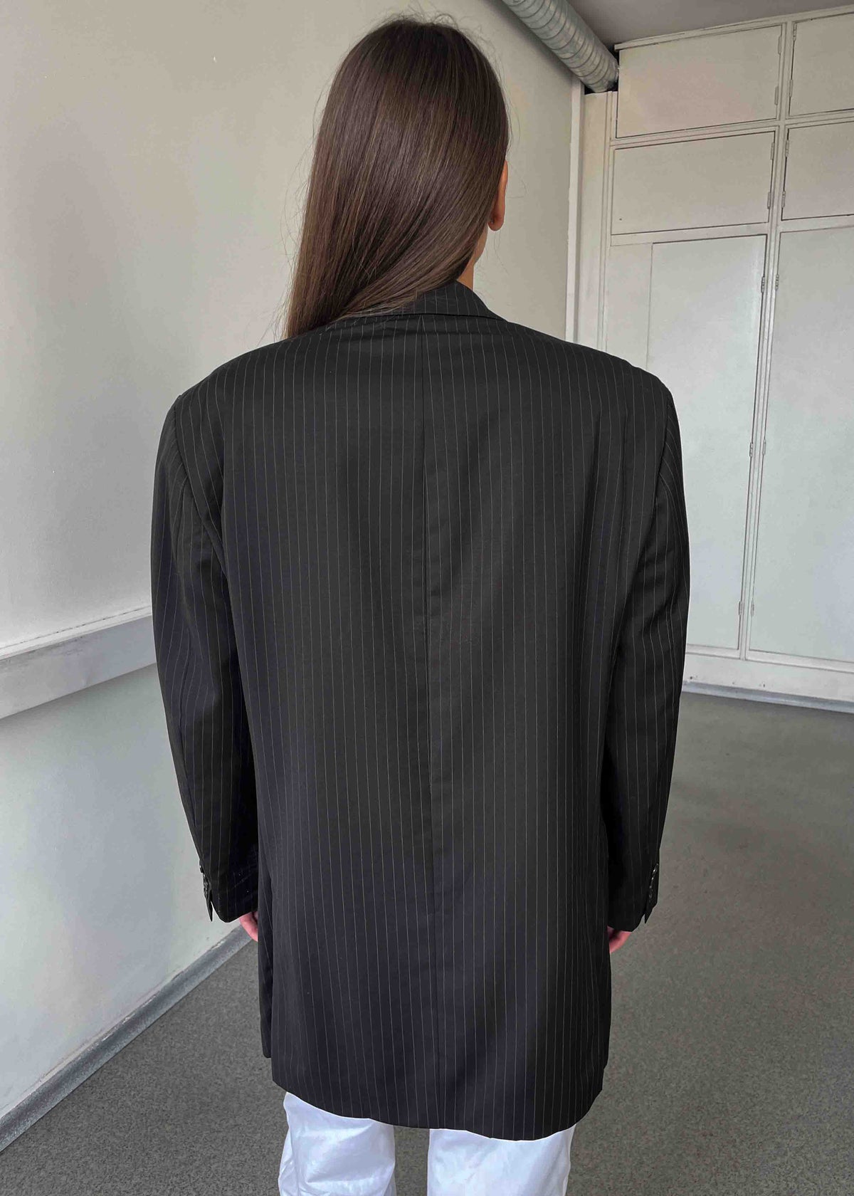 Vintage Brown Striped Oversized 100% WOOL Blazer by CALVIN KLEIN