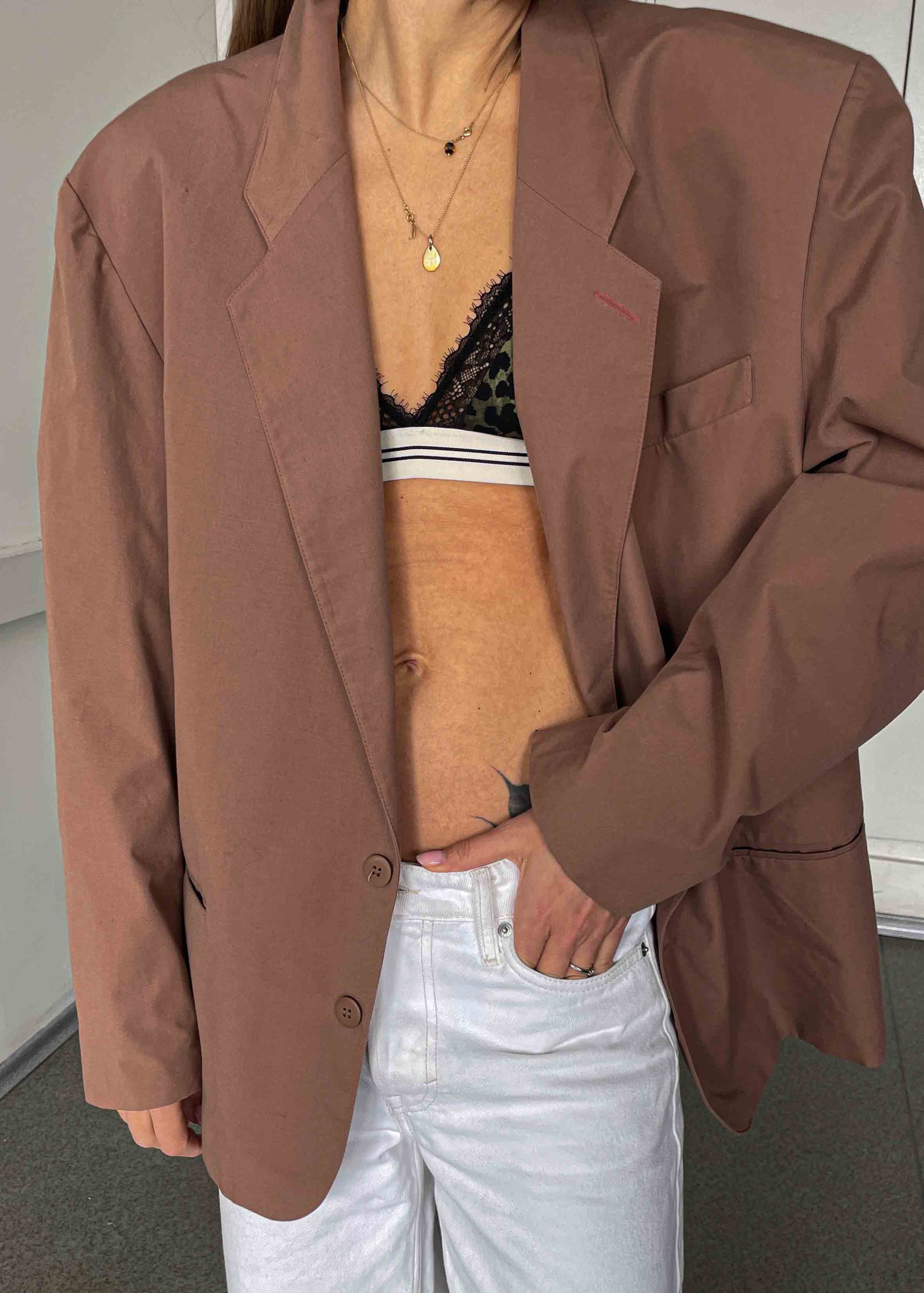 Vintage Dusty Pink Oversized Cotton Feel Blazer