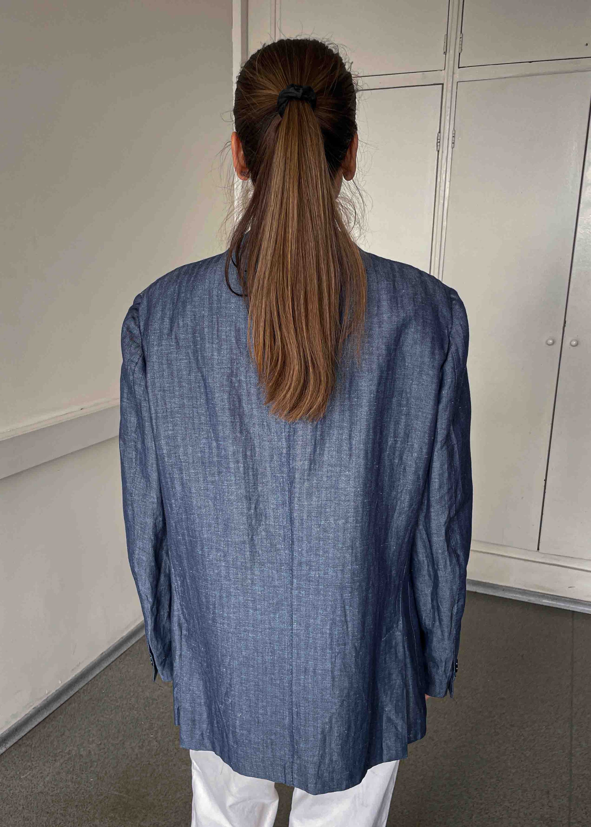 Vintage Blue Light Weight Linen Oversized Blazer by BOGGI
