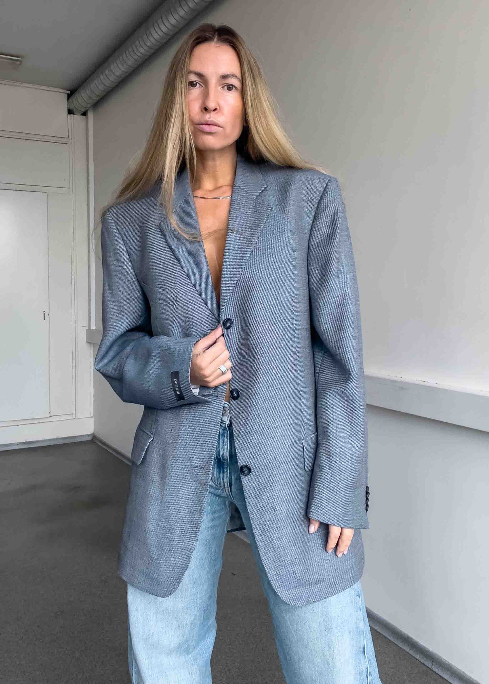 Vintage Light Blue Oversized Blazer