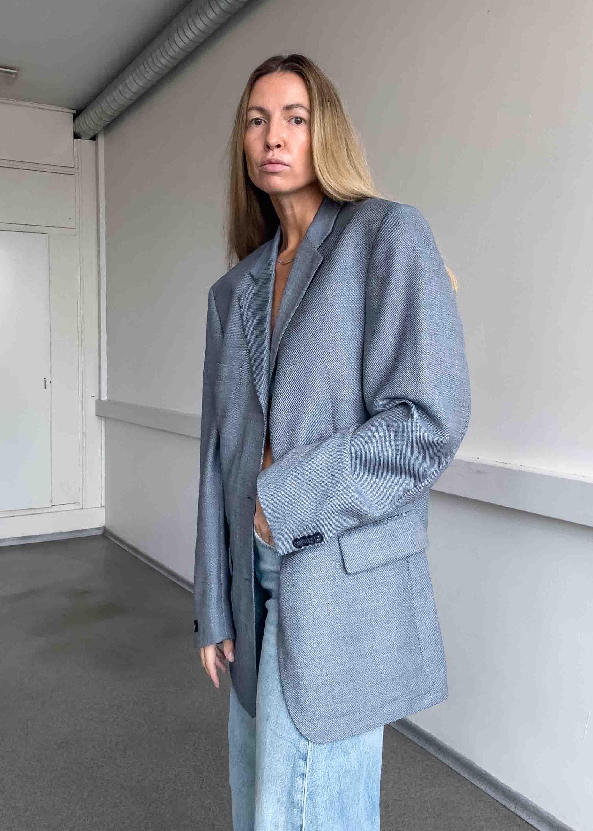 Vintage Light Blue Oversized Blazer