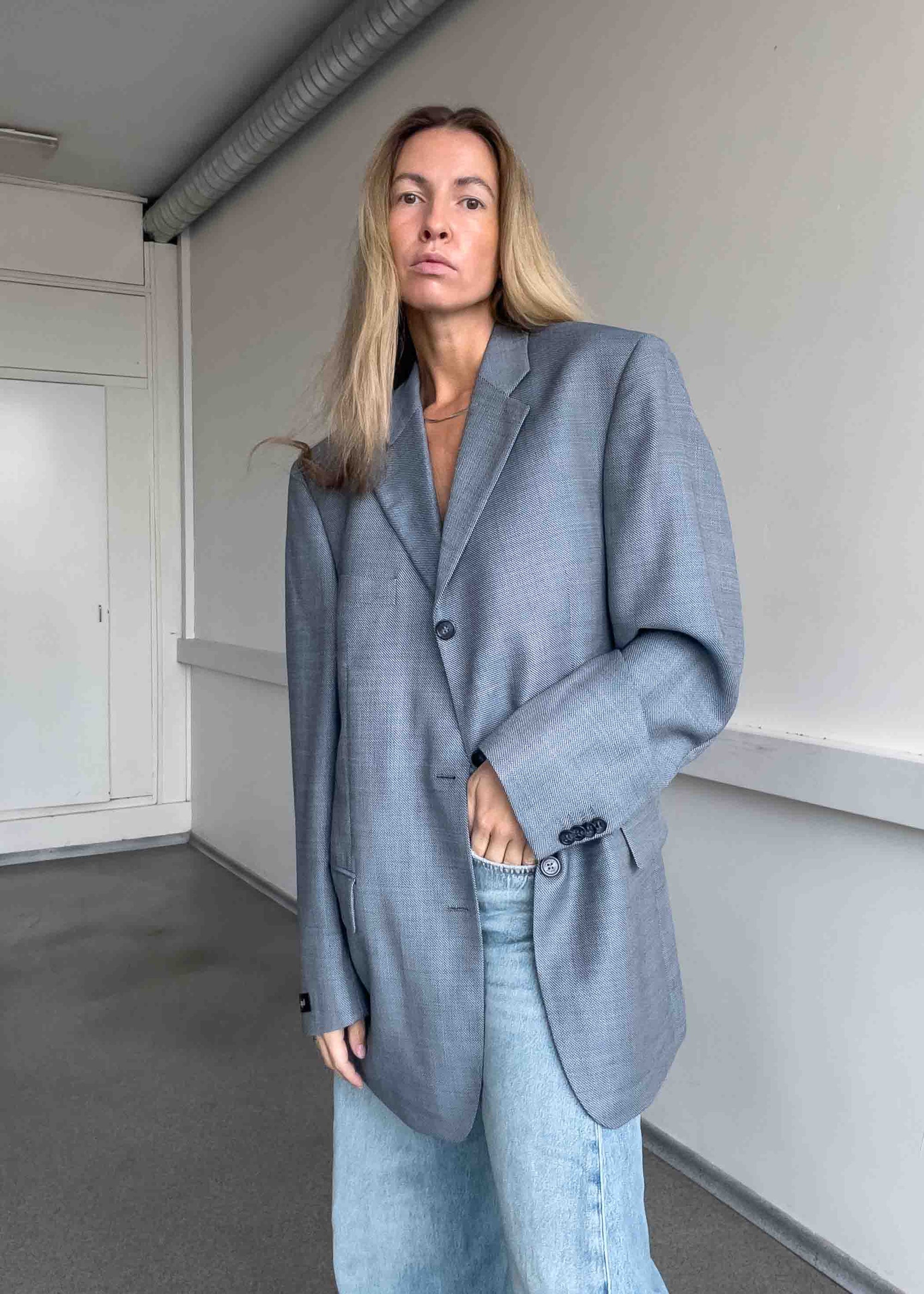 Vintage Light Blue Oversized Blazer