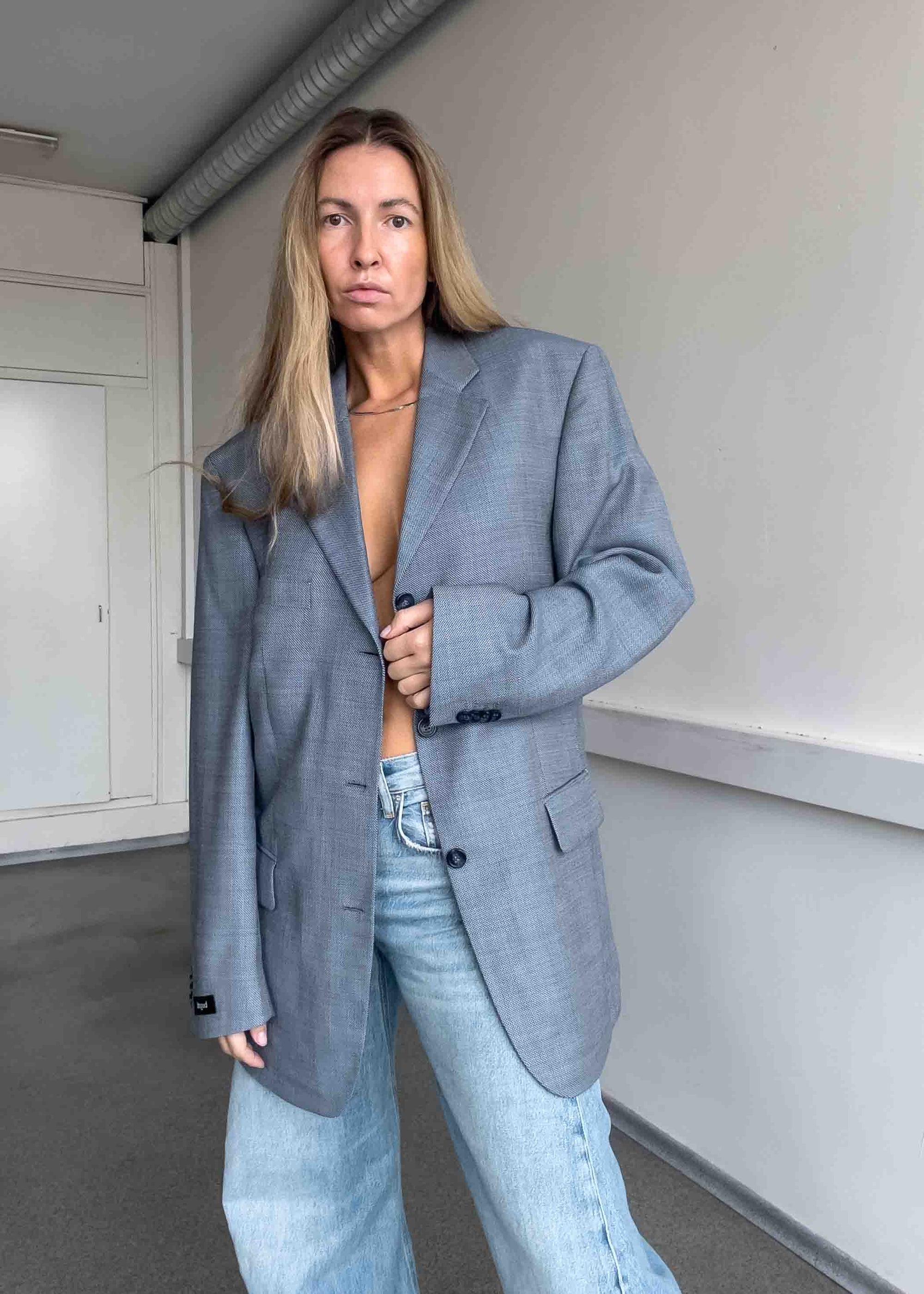 Vintage Light Blue Oversized Blazer