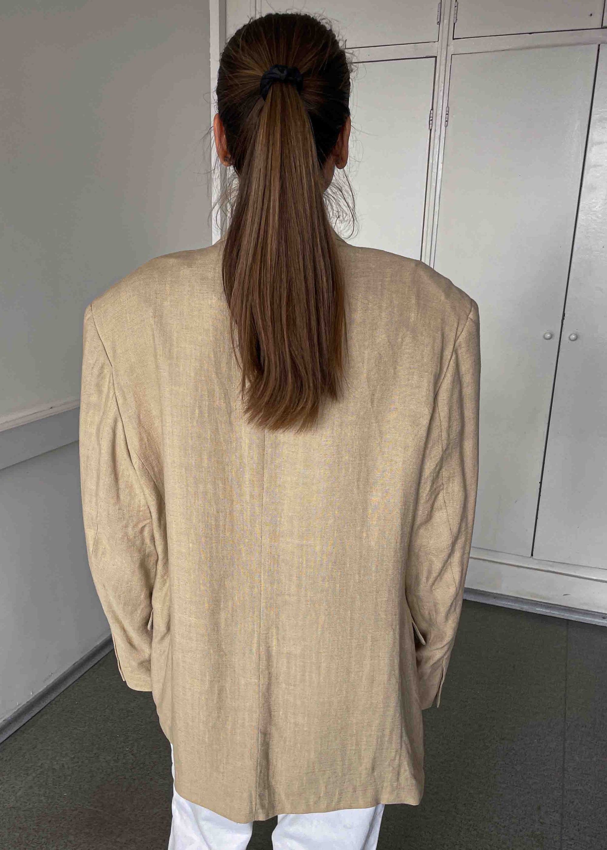 Vintage Beige Oversized Linen Blazer