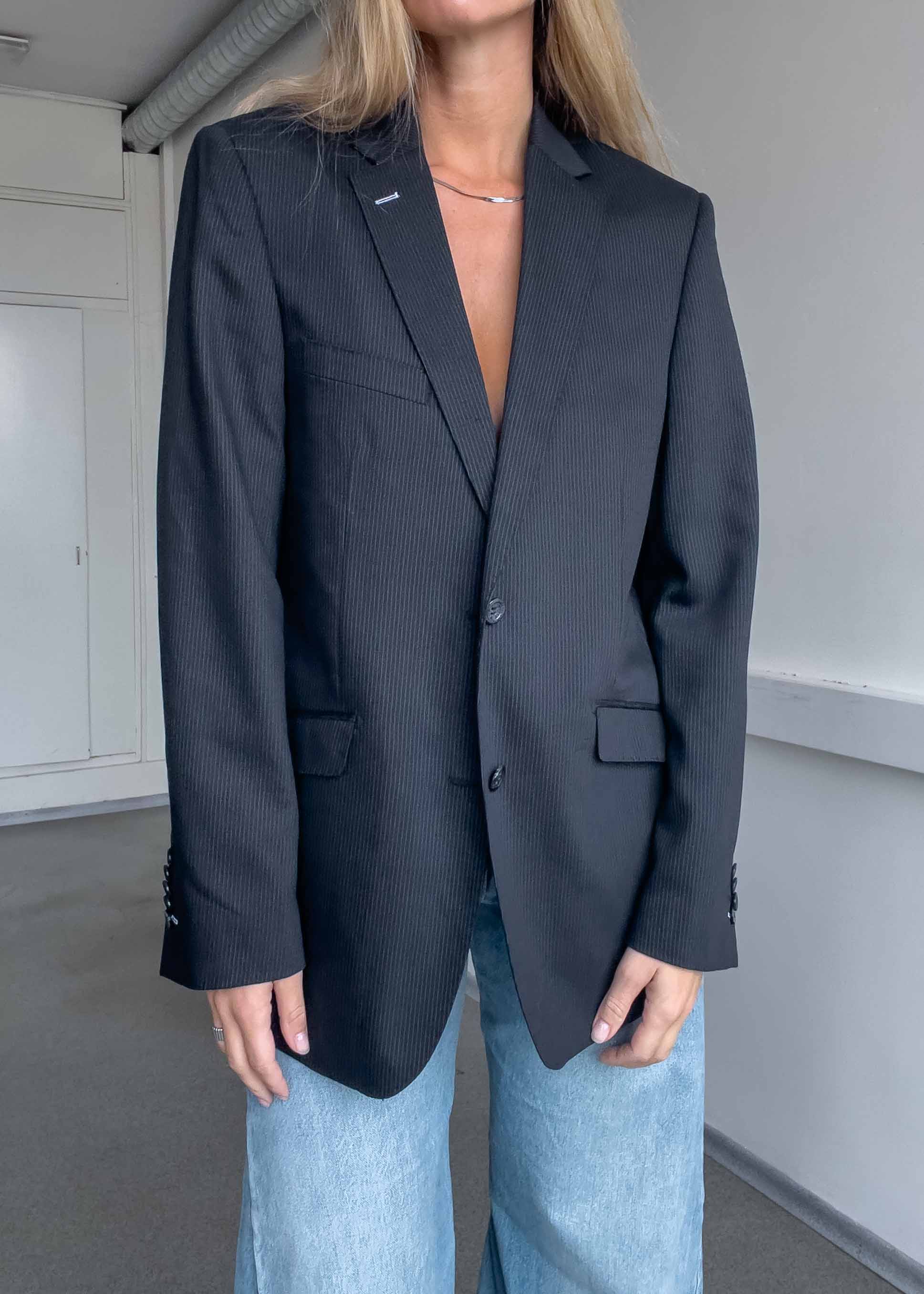 Vintage Black Stripy Oversized Blazer
