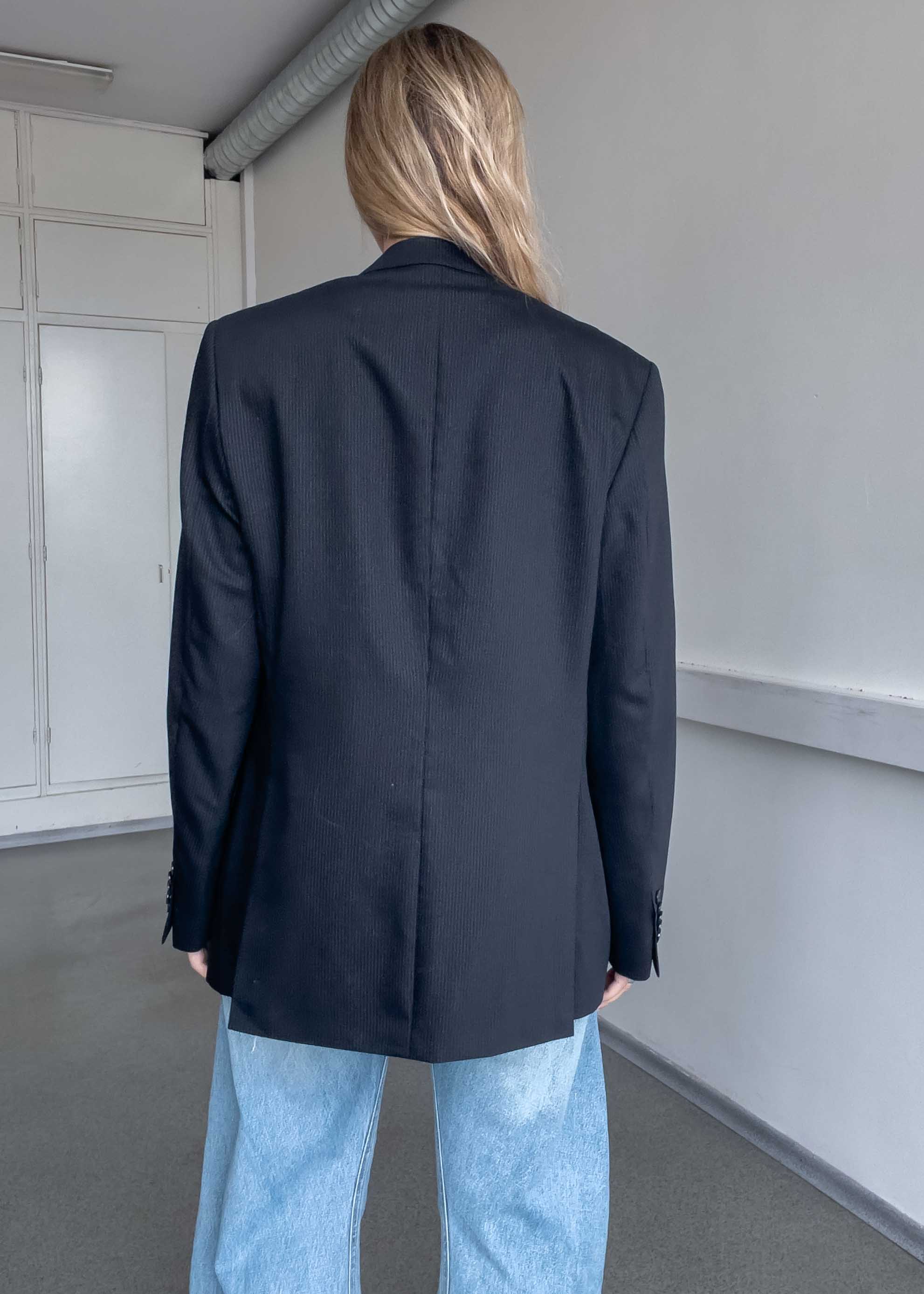 Vintage Black Stripy Oversized Blazer