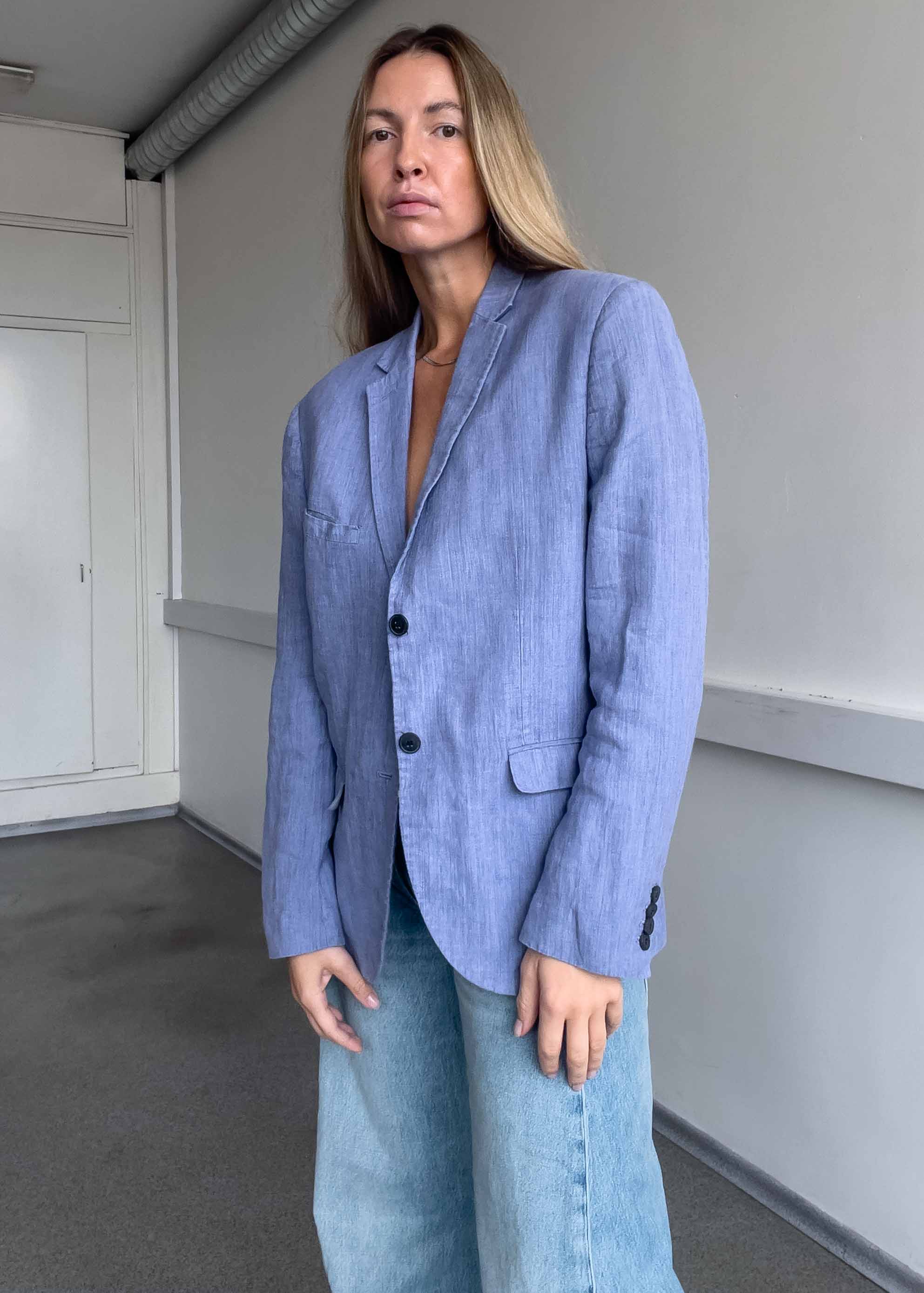 Vintage Light Blue Oversized Linen Blazer