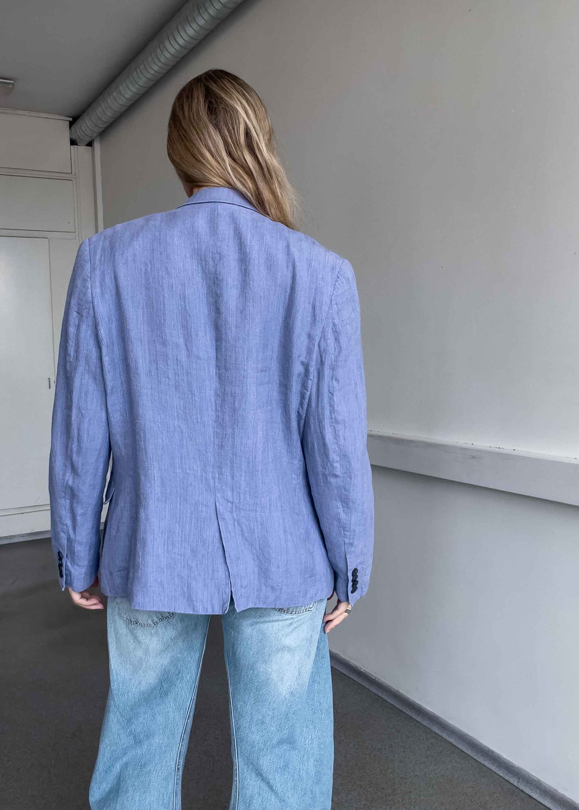 Vintage Light Blue Oversized Linen Blazer
