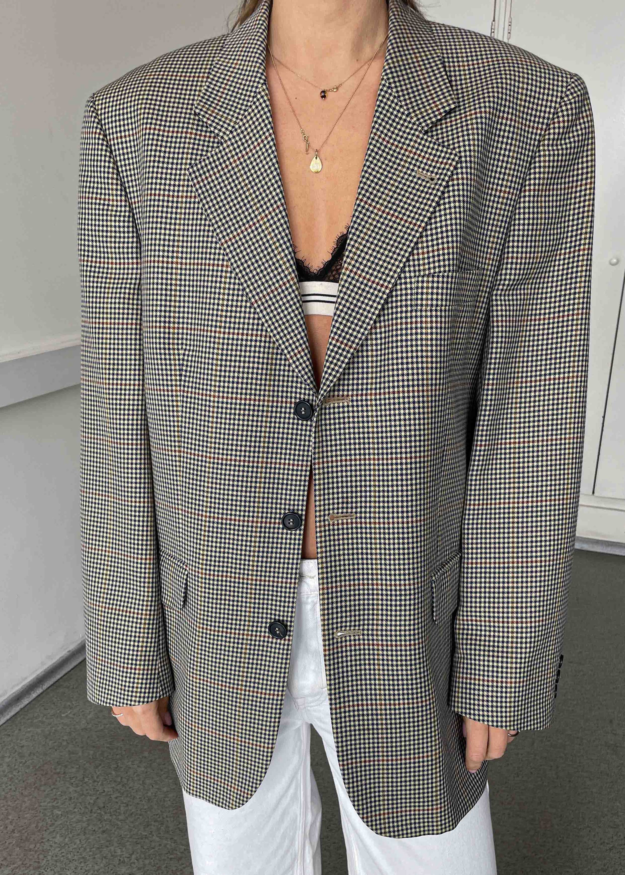 Vintage Multicoloured Checked Oversized Blazer